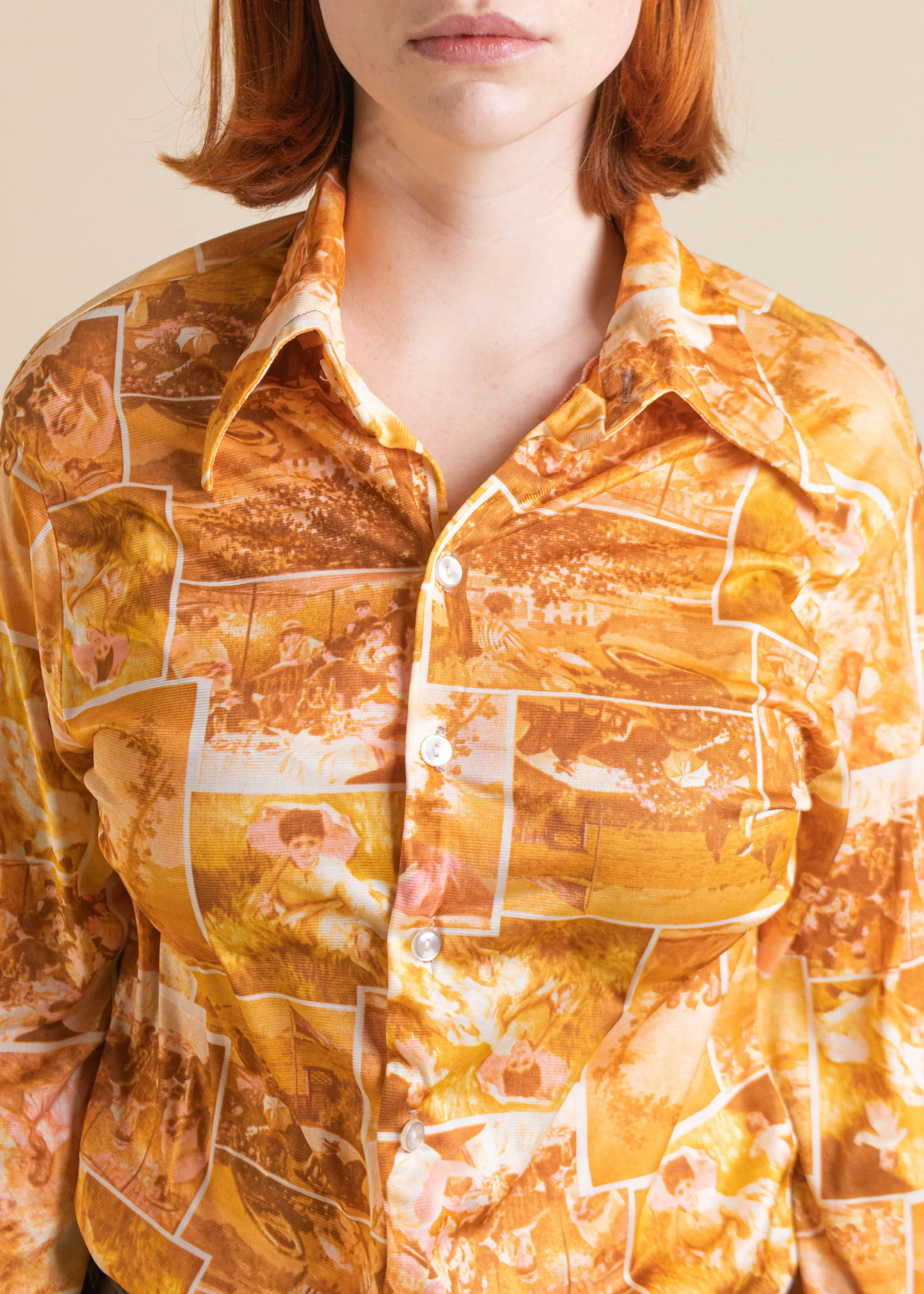 1970s Sears Abstract Pattern Long Sleeves Button Up Shirt Size XS/S