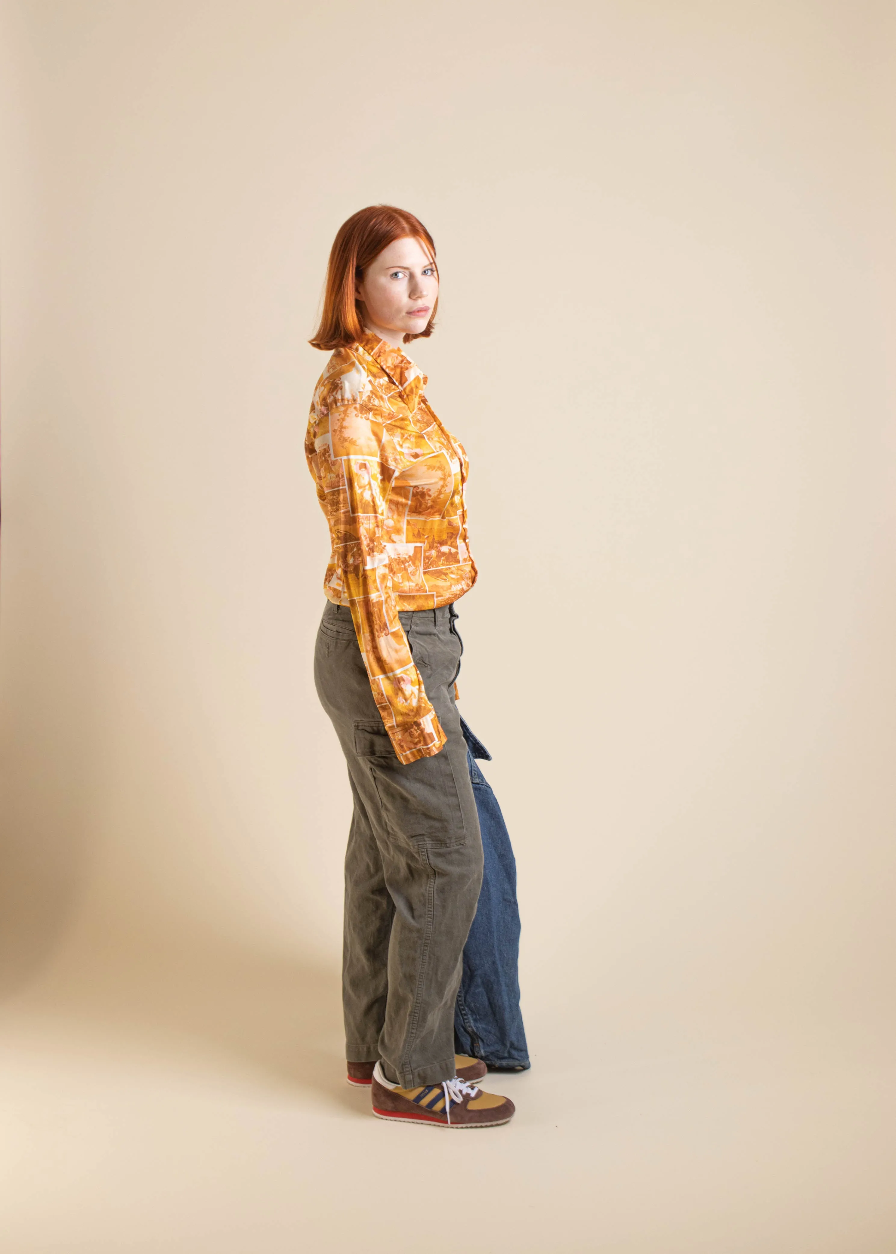 1970s Sears Abstract Pattern Long Sleeves Button Up Shirt Size XS/S