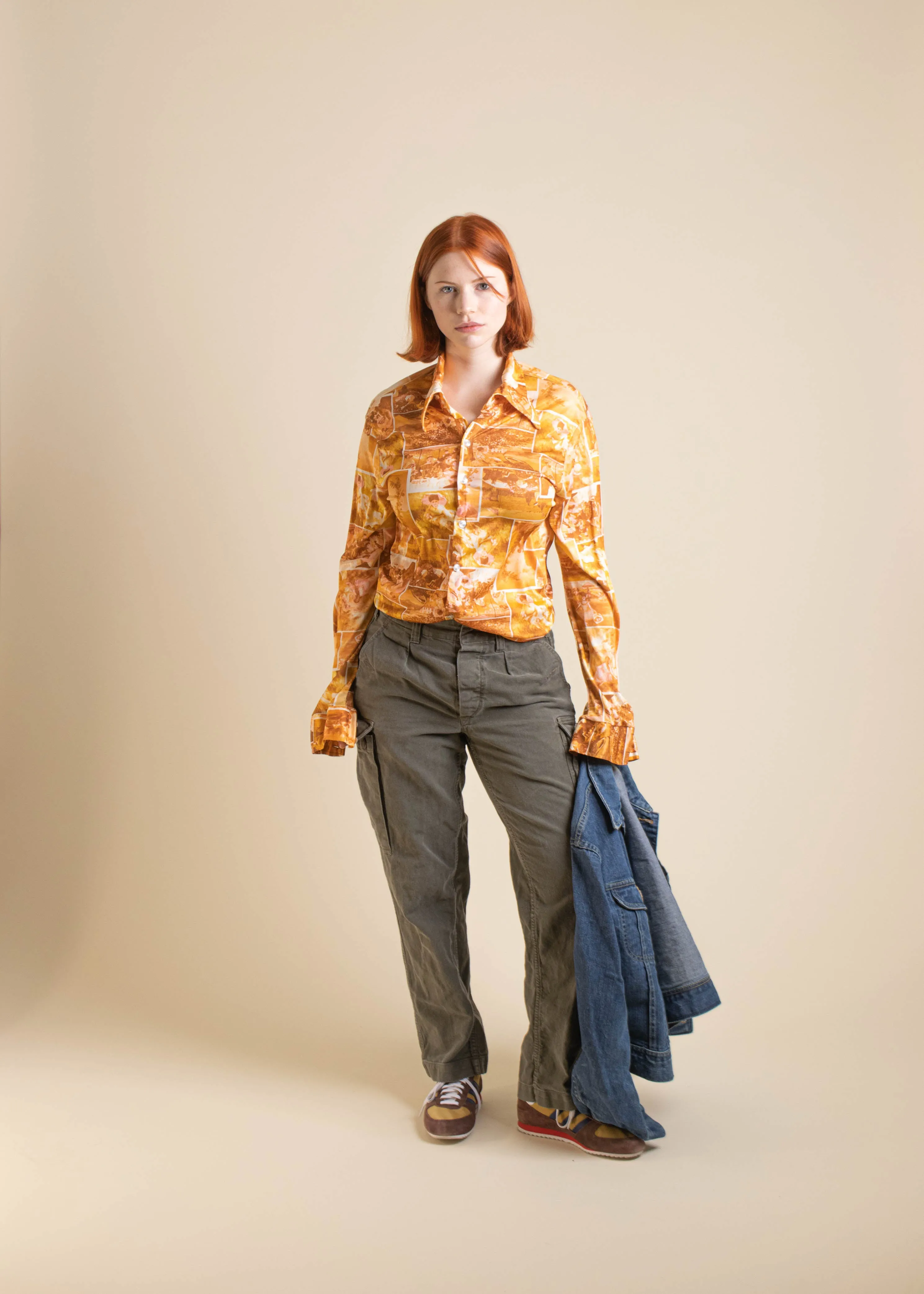1970s Sears Abstract Pattern Long Sleeves Button Up Shirt Size XS/S