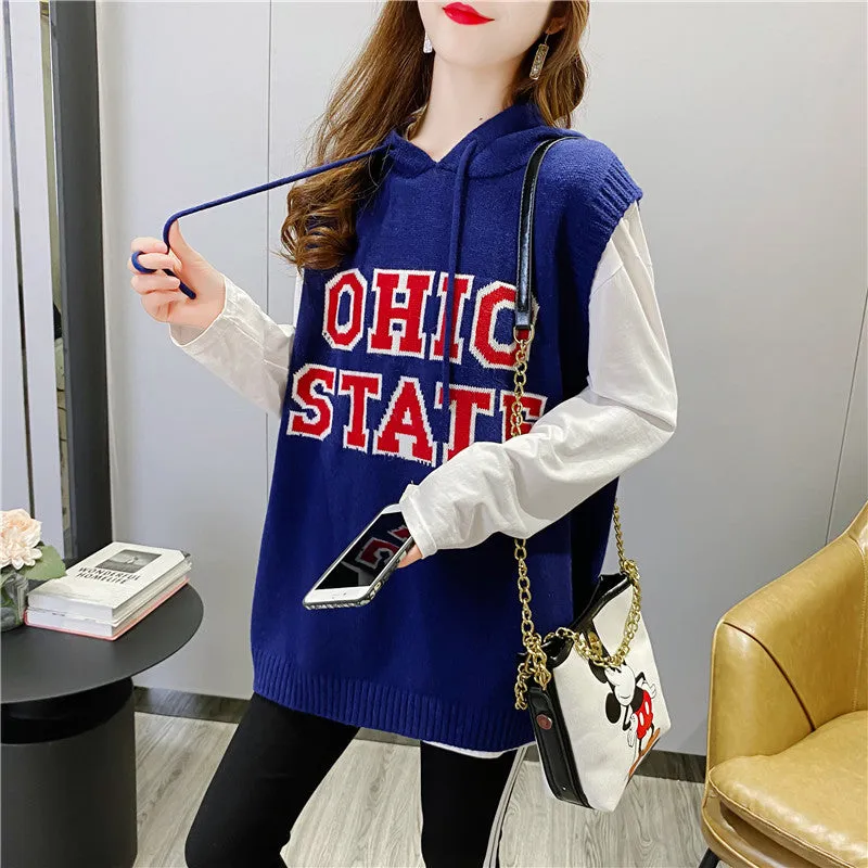 2021 sleeveless sweater OHIO Hooded Long Vest sweatshirt women tunica hoodie