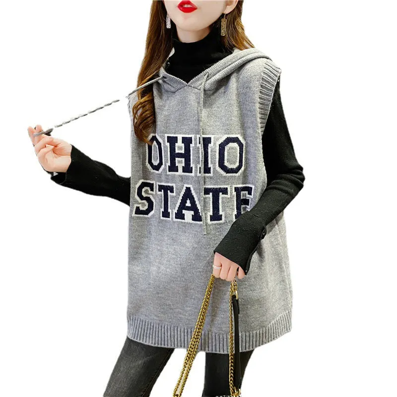 2021 sleeveless sweater OHIO Hooded Long Vest sweatshirt women tunica hoodie