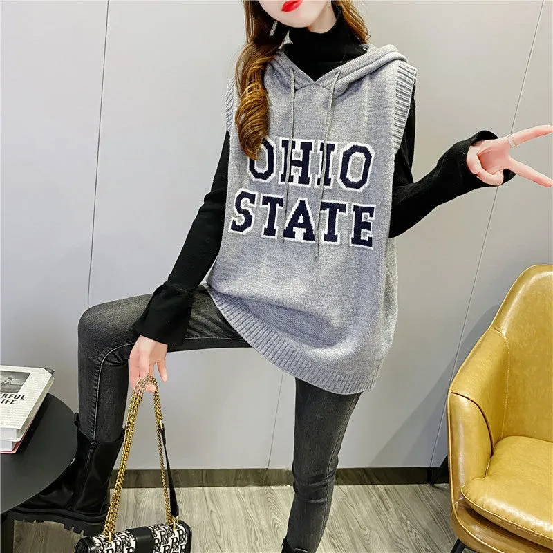 2021 sleeveless sweater OHIO Hooded Long Vest sweatshirt women tunica hoodie