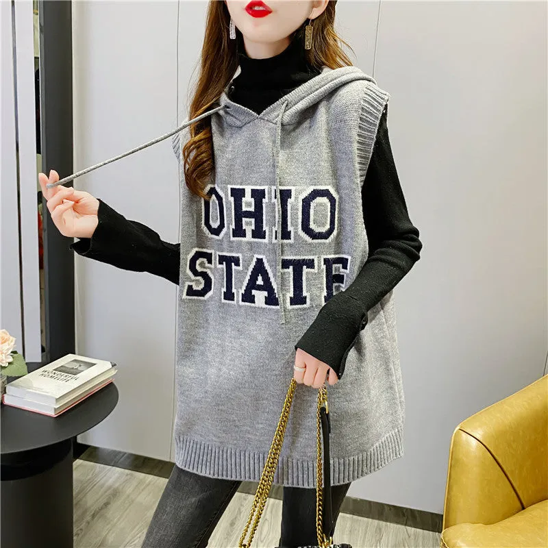 2021 sleeveless sweater OHIO Hooded Long Vest sweatshirt women tunica hoodie