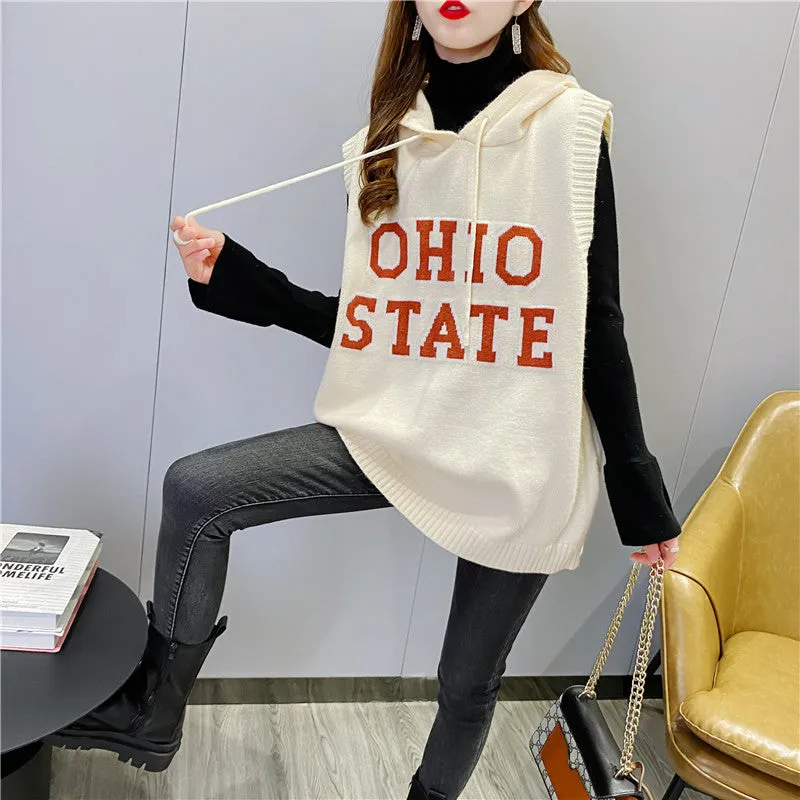 2021 sleeveless sweater OHIO Hooded Long Vest sweatshirt women tunica hoodie