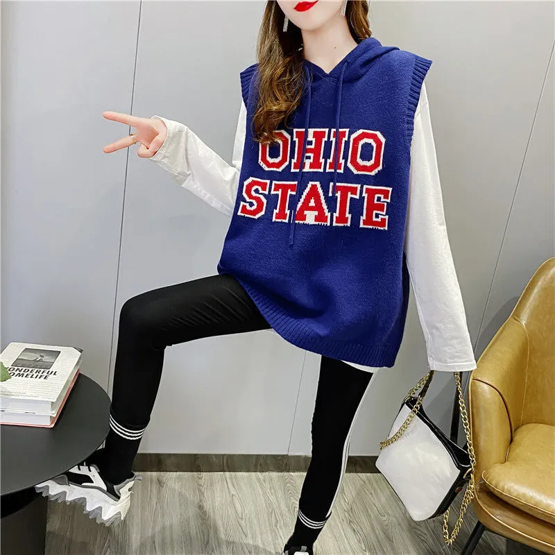 2021 sleeveless sweater OHIO Hooded Long Vest sweatshirt women tunica hoodie
