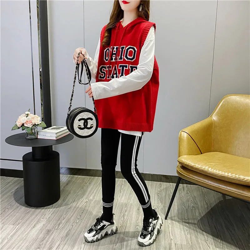 2021 sleeveless sweater OHIO Hooded Long Vest sweatshirt women tunica hoodie