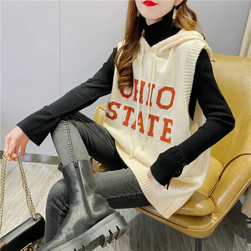2021 sleeveless sweater OHIO Hooded Long Vest sweatshirt women tunica hoodie