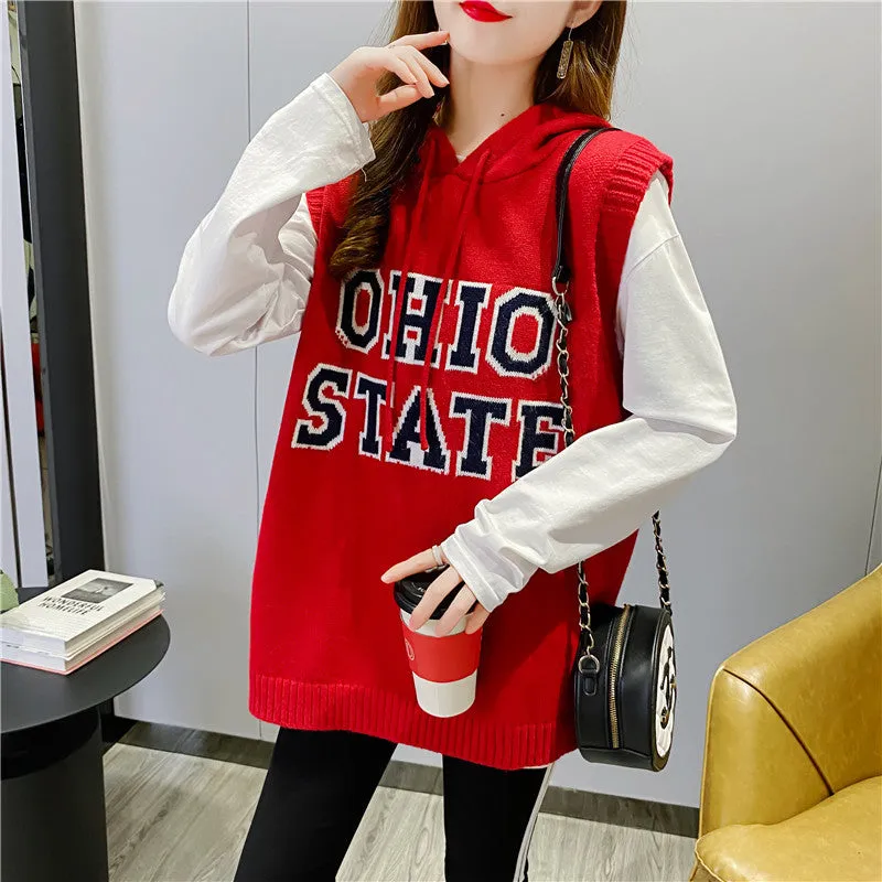 2021 sleeveless sweater OHIO Hooded Long Vest sweatshirt women tunica hoodie