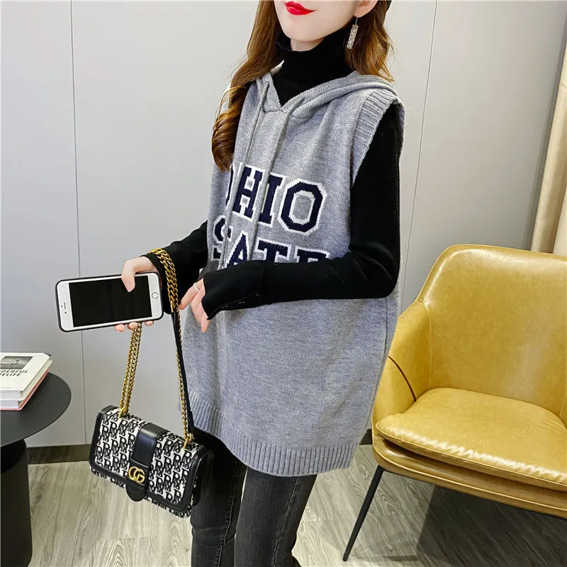 2021 sleeveless sweater OHIO Hooded Long Vest sweatshirt women tunica hoodie