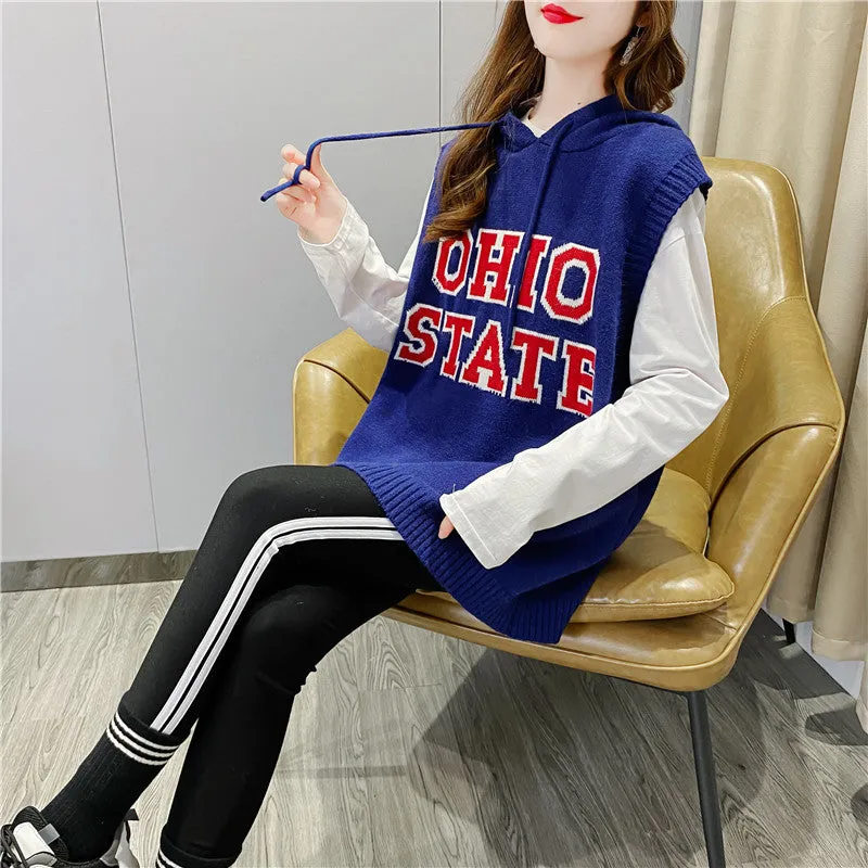 2021 sleeveless sweater OHIO Hooded Long Vest sweatshirt women tunica hoodie