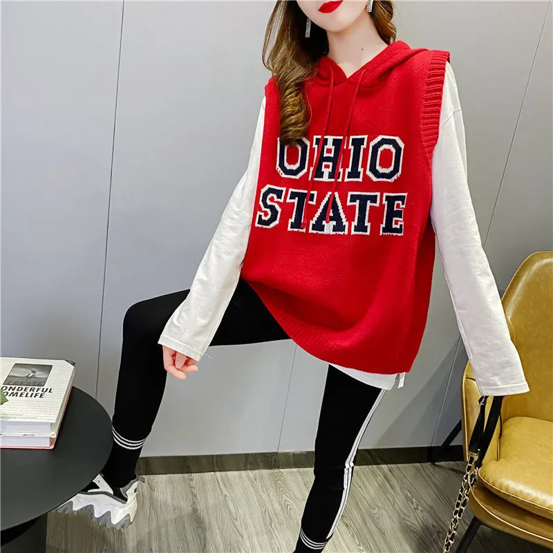 2021 sleeveless sweater OHIO Hooded Long Vest sweatshirt women tunica hoodie
