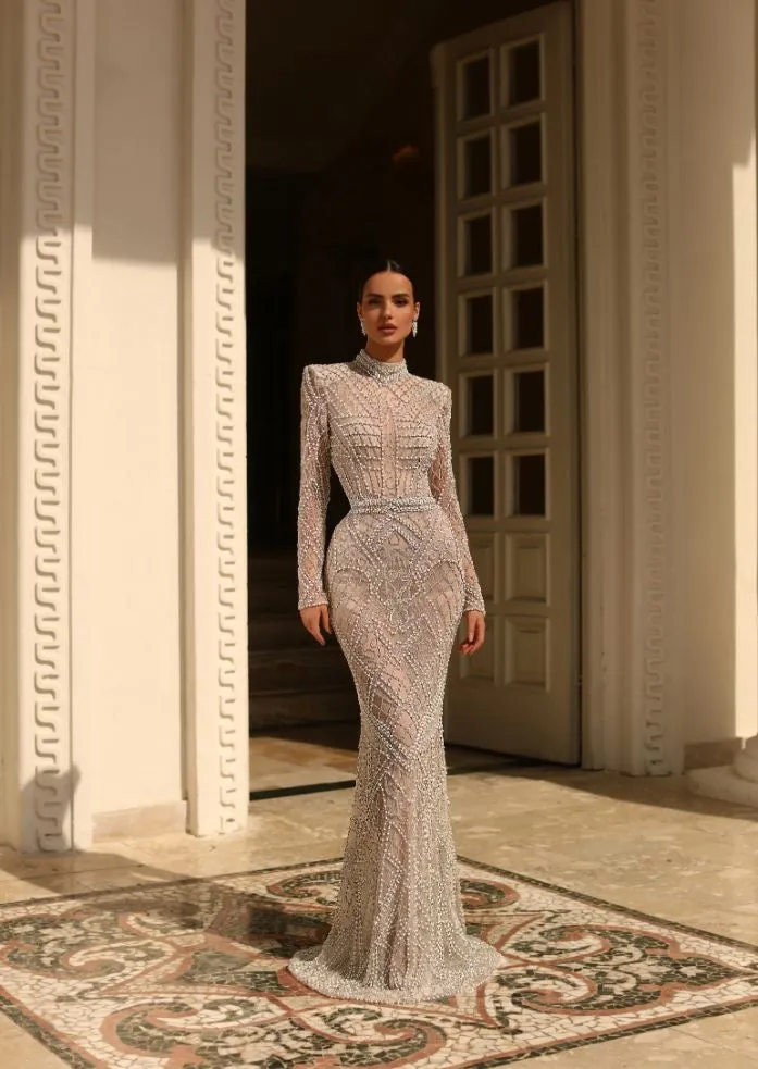 Adrianna Elegant Long Sleeves High Neck White Wedding Dress