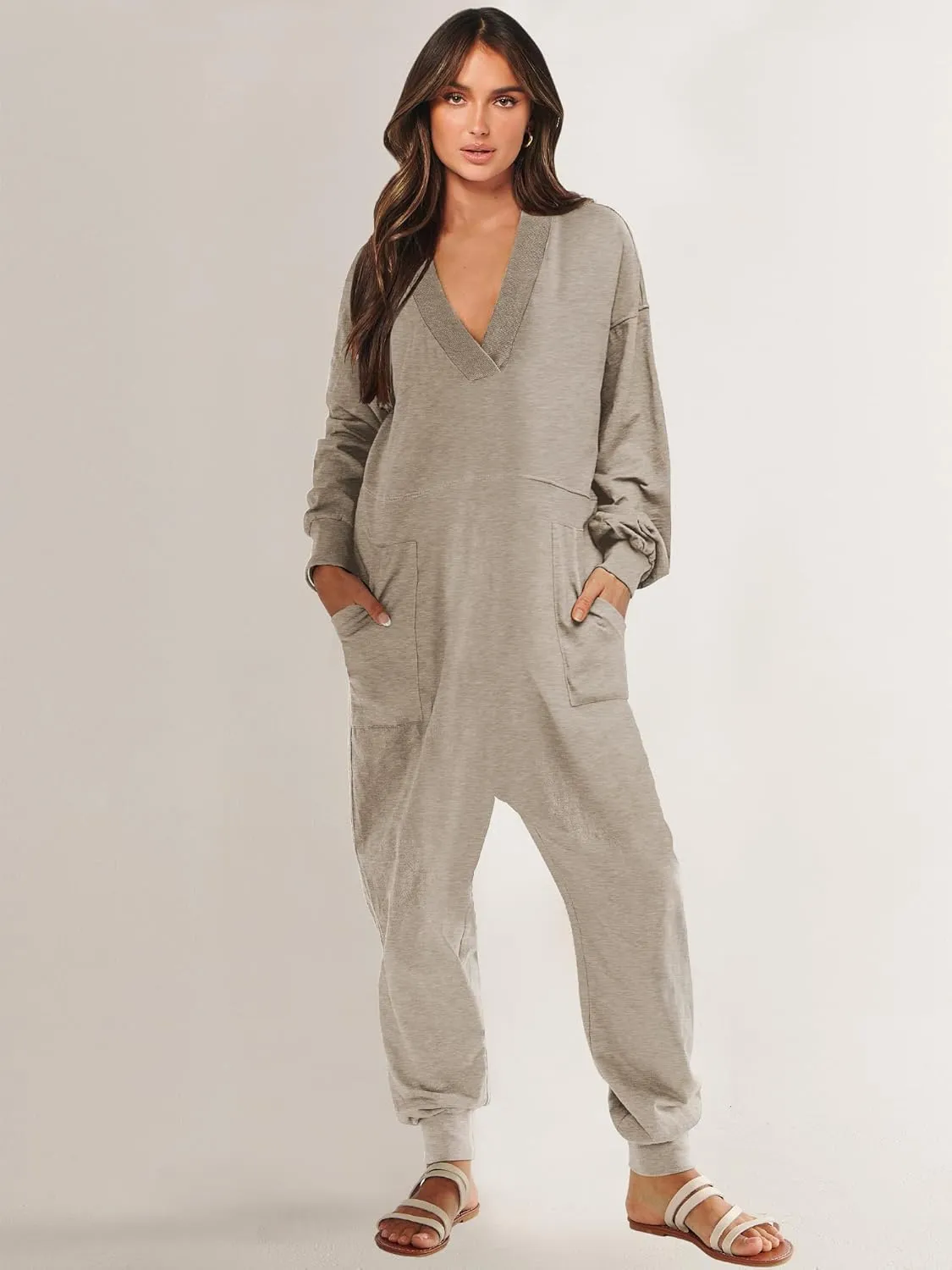 ANRABESS Jumpsuits for Women 2024 Fall Long Sleeve Casual Loose Fit Romper Lounge One Piece Pajamas Outfits Jumper