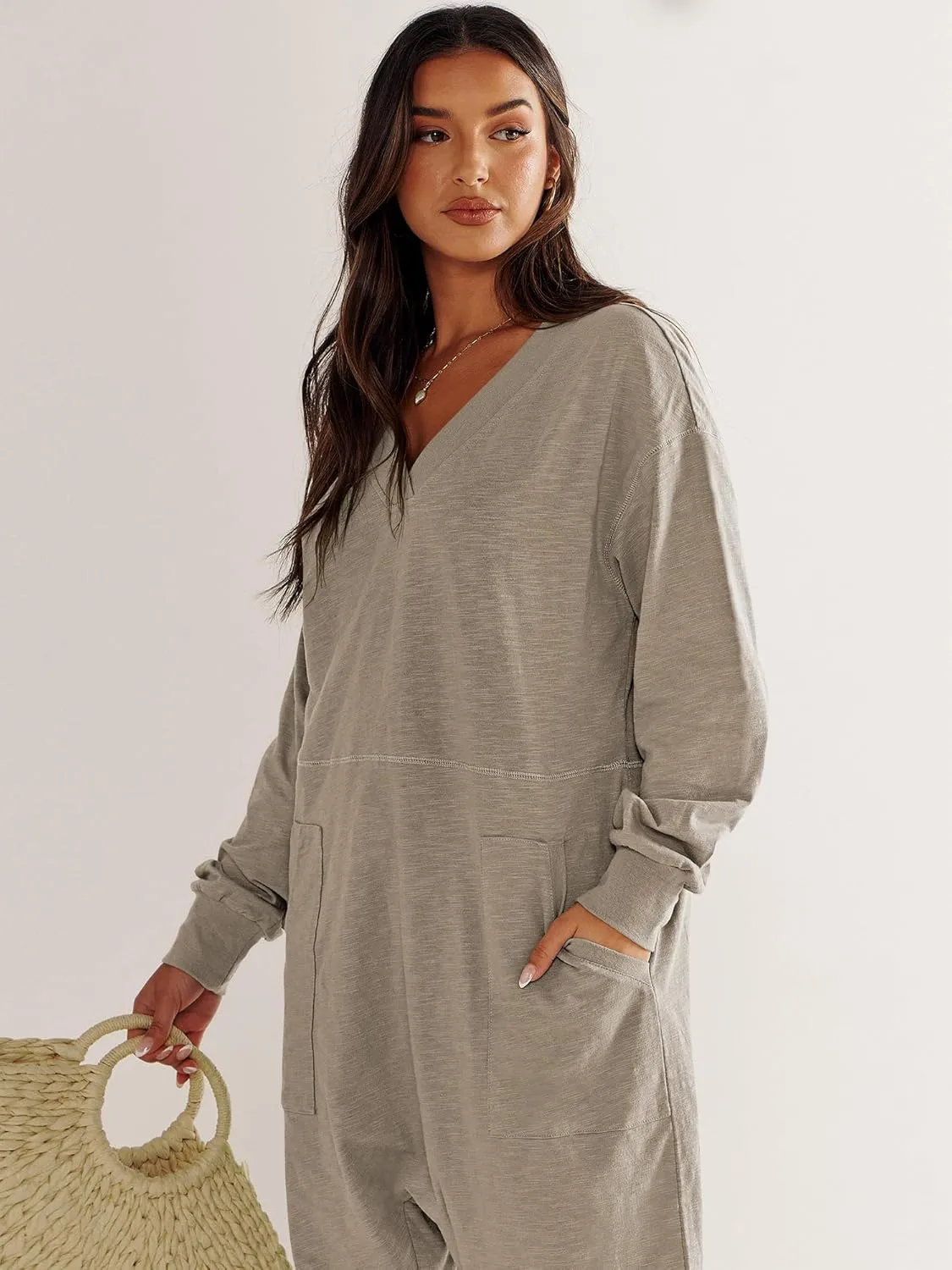 ANRABESS Jumpsuits for Women 2024 Fall Long Sleeve Casual Loose Fit Romper Lounge One Piece Pajamas Outfits Jumper
