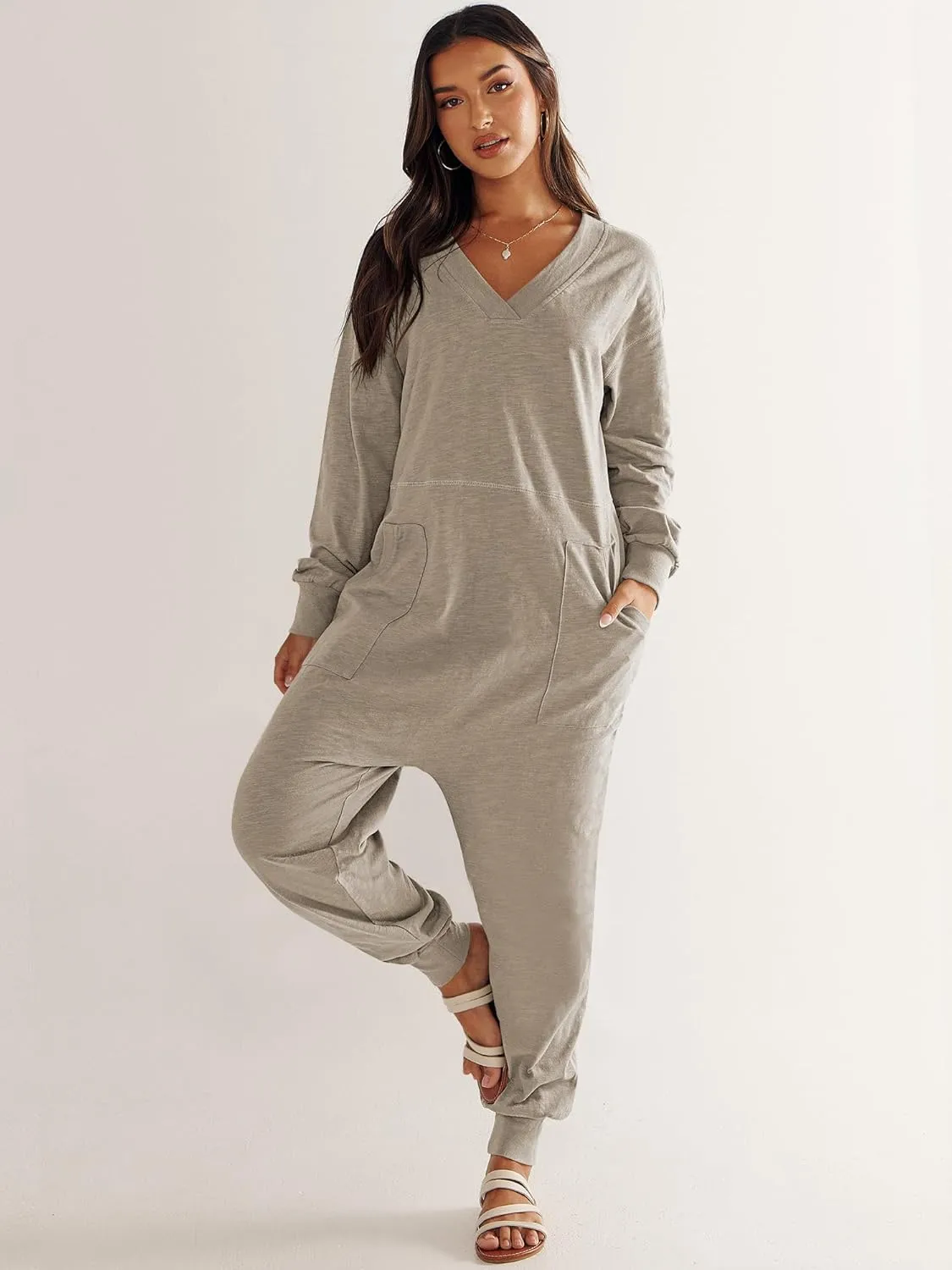 ANRABESS Jumpsuits for Women 2024 Fall Long Sleeve Casual Loose Fit Romper Lounge One Piece Pajamas Outfits Jumper