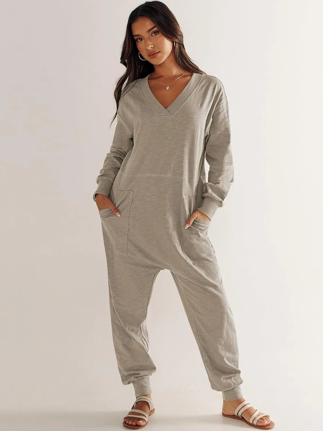 ANRABESS Jumpsuits for Women 2024 Fall Long Sleeve Casual Loose Fit Romper Lounge One Piece Pajamas Outfits Jumper