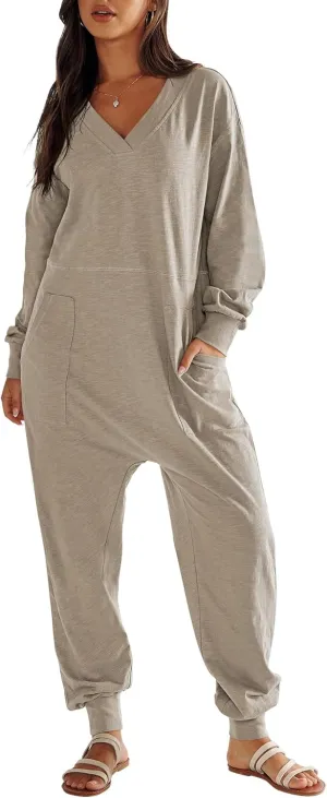 ANRABESS Jumpsuits for Women 2024 Fall Long Sleeve Casual Loose Fit Romper Lounge One Piece Pajamas Outfits Jumper