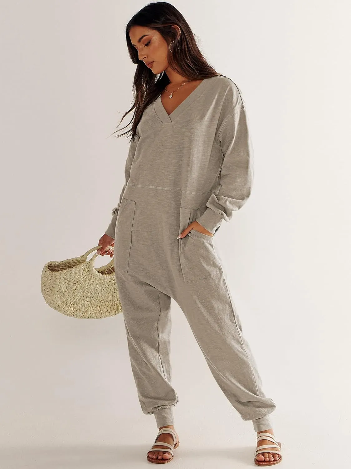 ANRABESS Jumpsuits for Women 2024 Fall Long Sleeve Casual Loose Fit Romper Lounge One Piece Pajamas Outfits Jumper