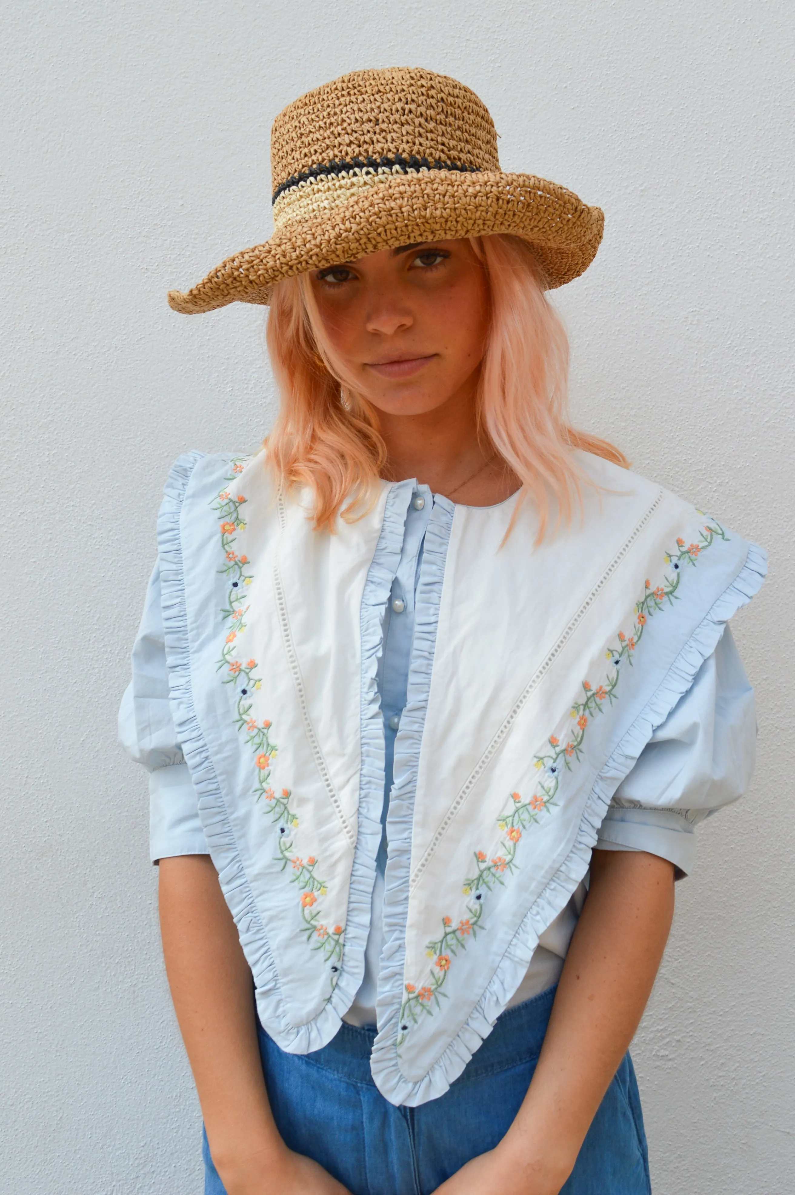 Damson Madder Summer Sandy Embroidered Blue Blouse