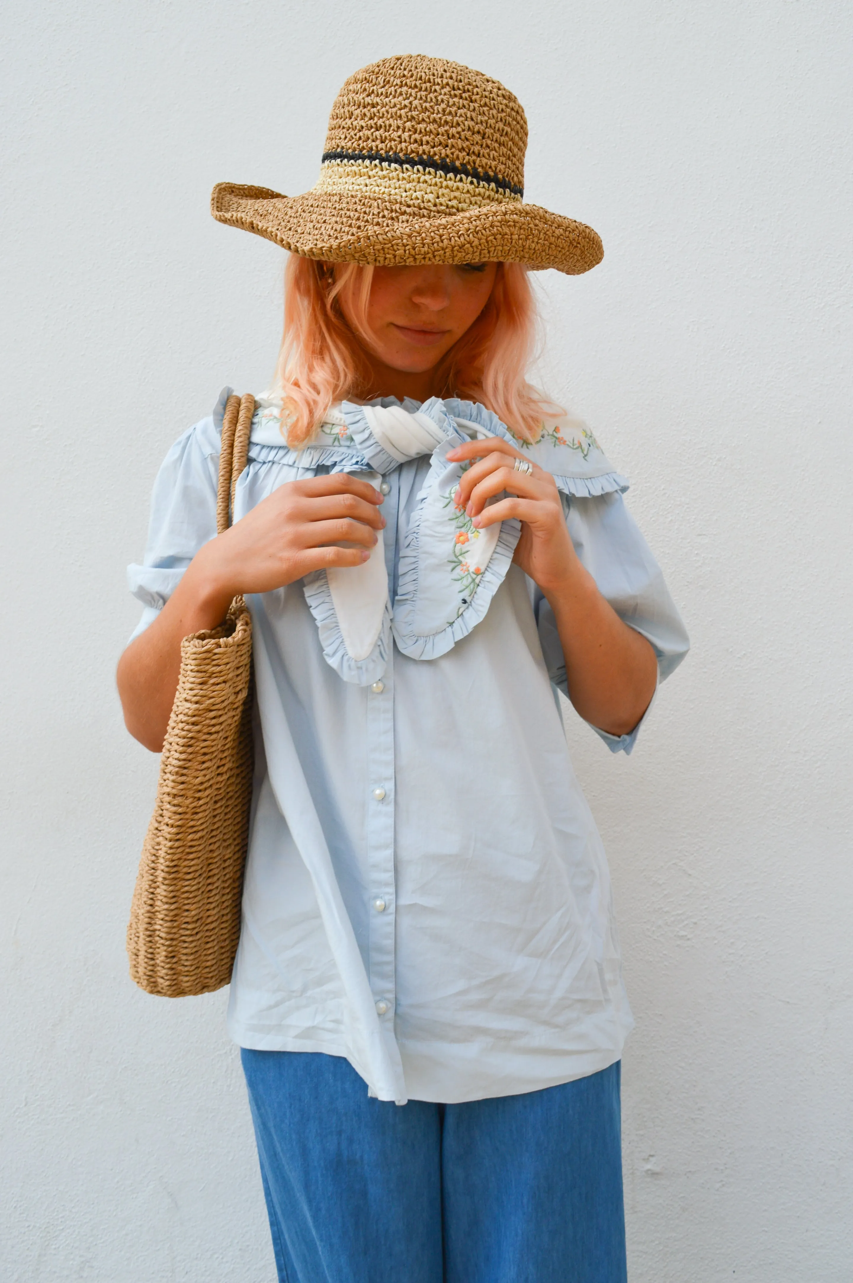 Damson Madder Summer Sandy Embroidered Blue Blouse