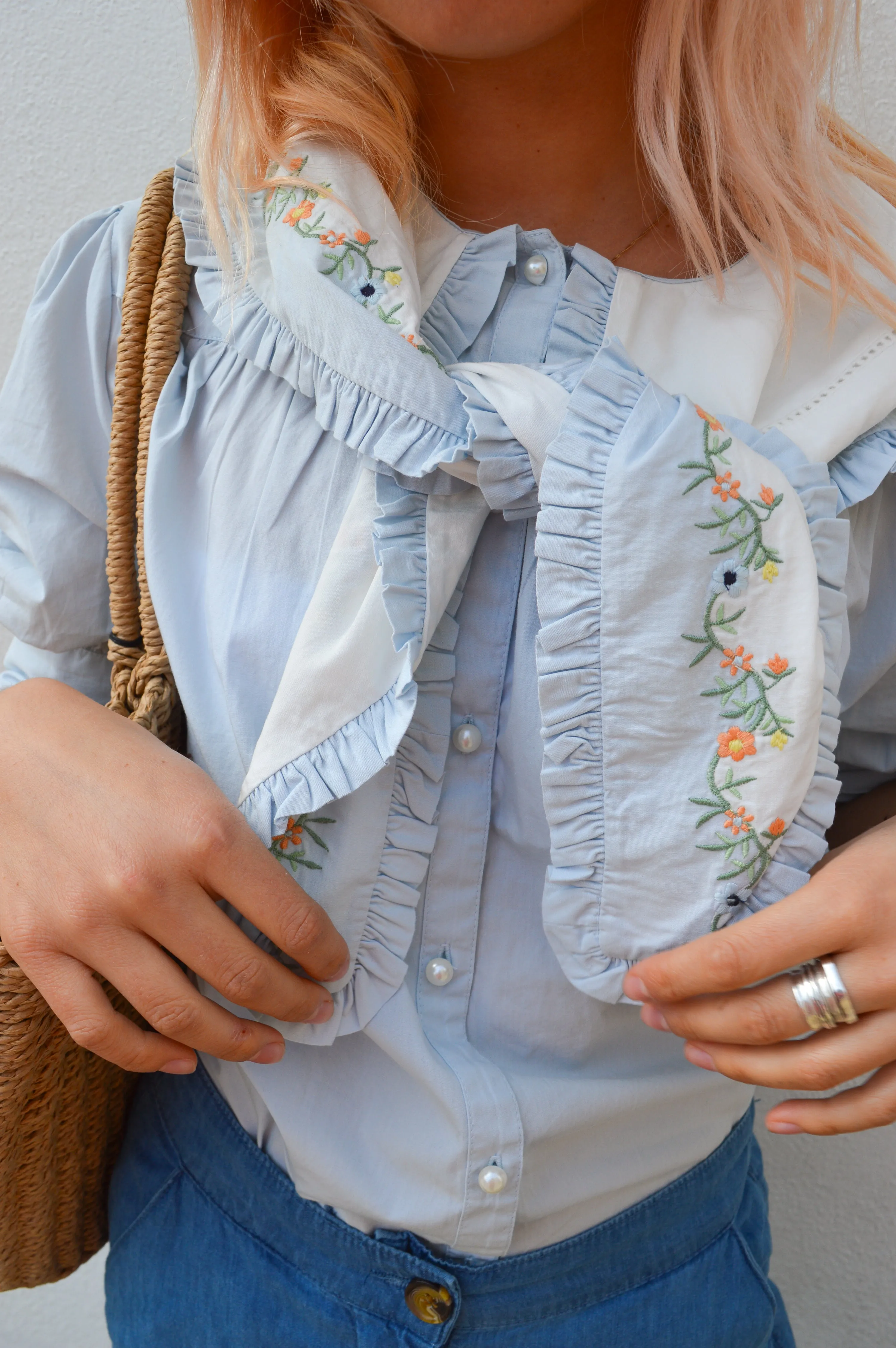 Damson Madder Summer Sandy Embroidered Blue Blouse