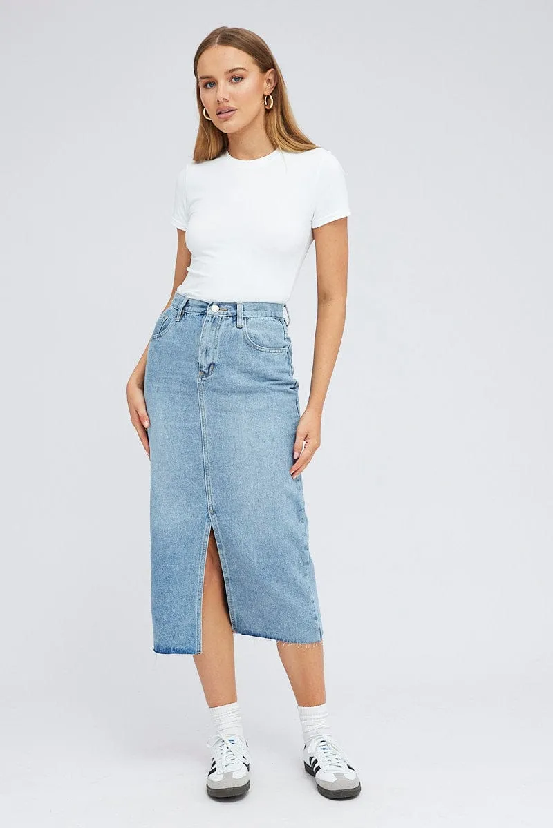 Denim Denim Skirt Midi High Rise