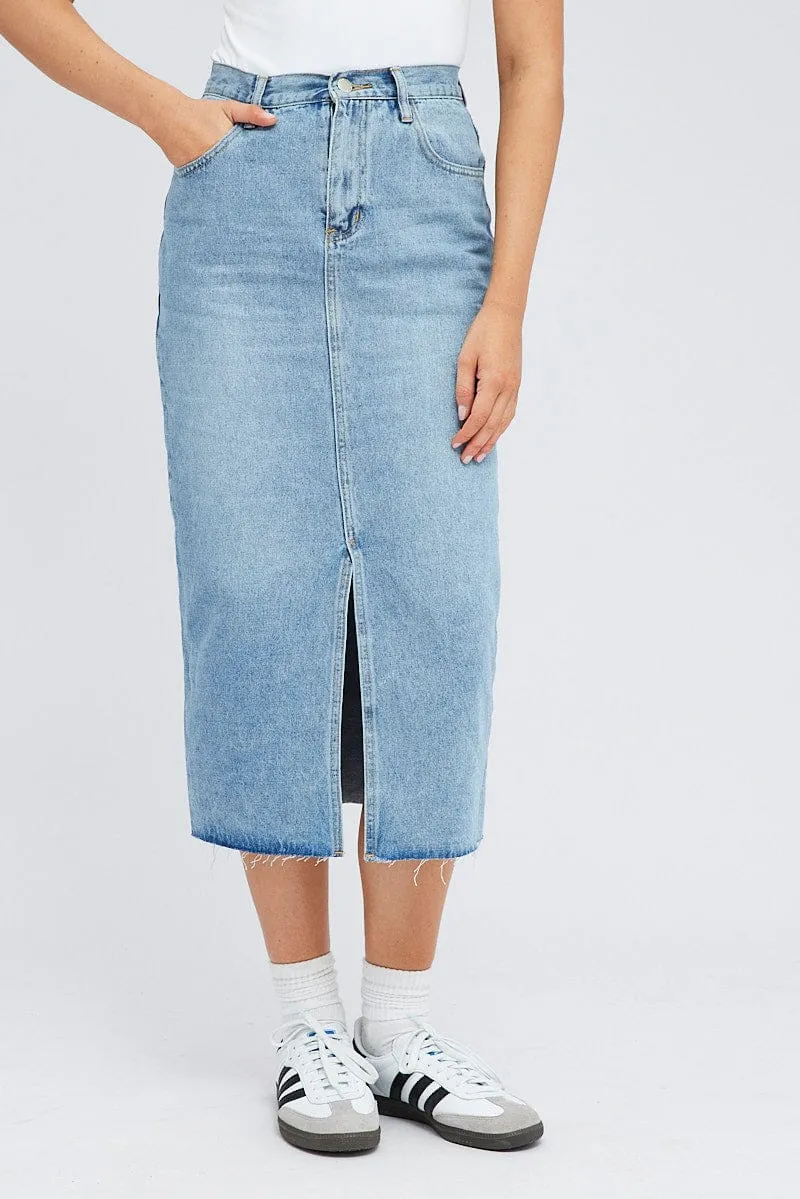 Denim Denim Skirt Midi High Rise