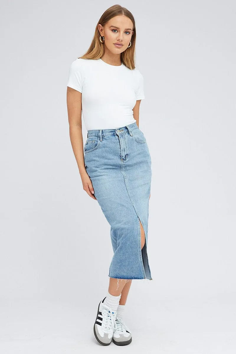 Denim Denim Skirt Midi High Rise