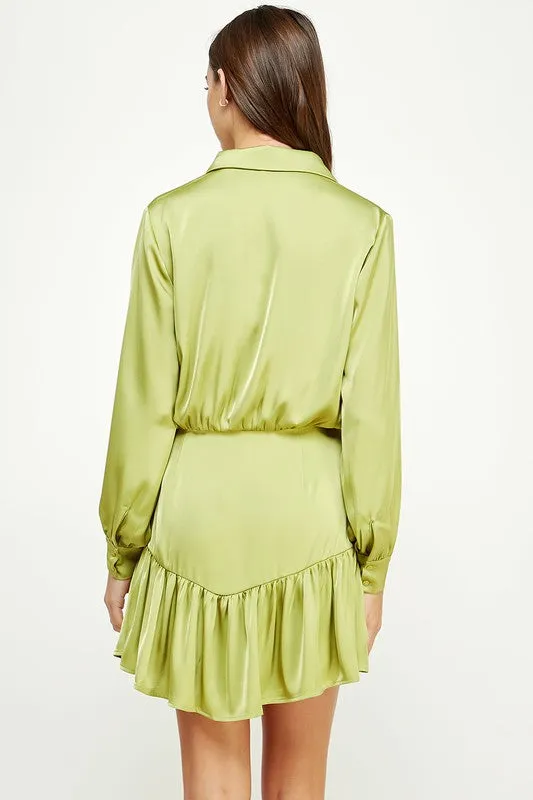 Dusty Citron Ruffled Satin Dress