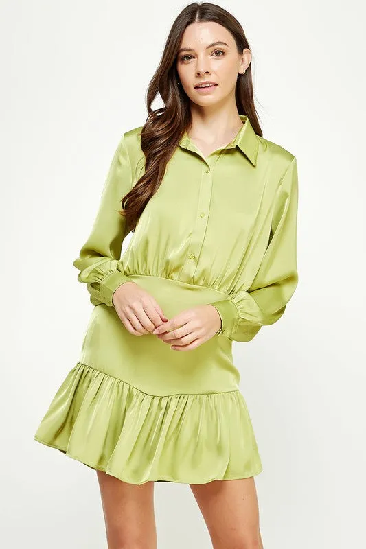 Dusty Citron Ruffled Satin Dress