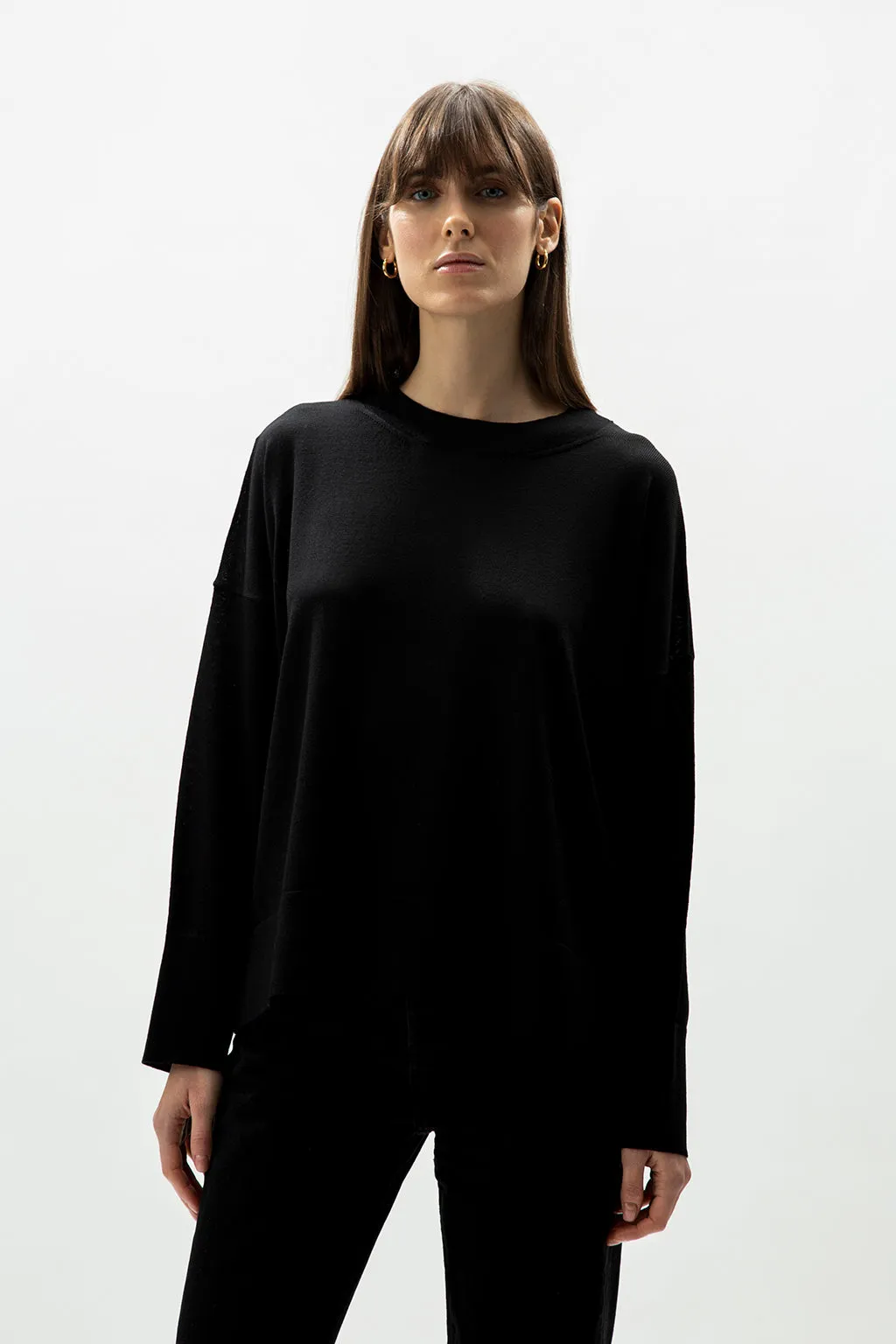 EXTRA FINE MERINO WOOL OVERSIZED CREW NECK PULLOVER