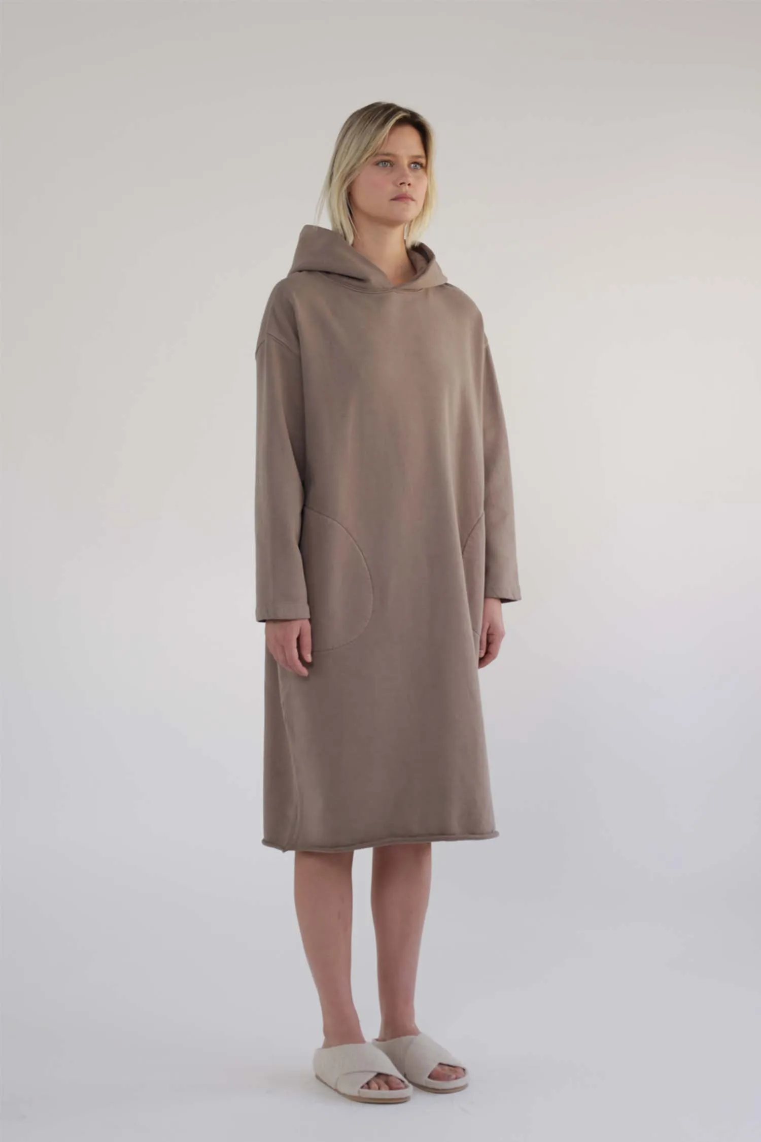Garment dye cotton fleece Hoodie dress