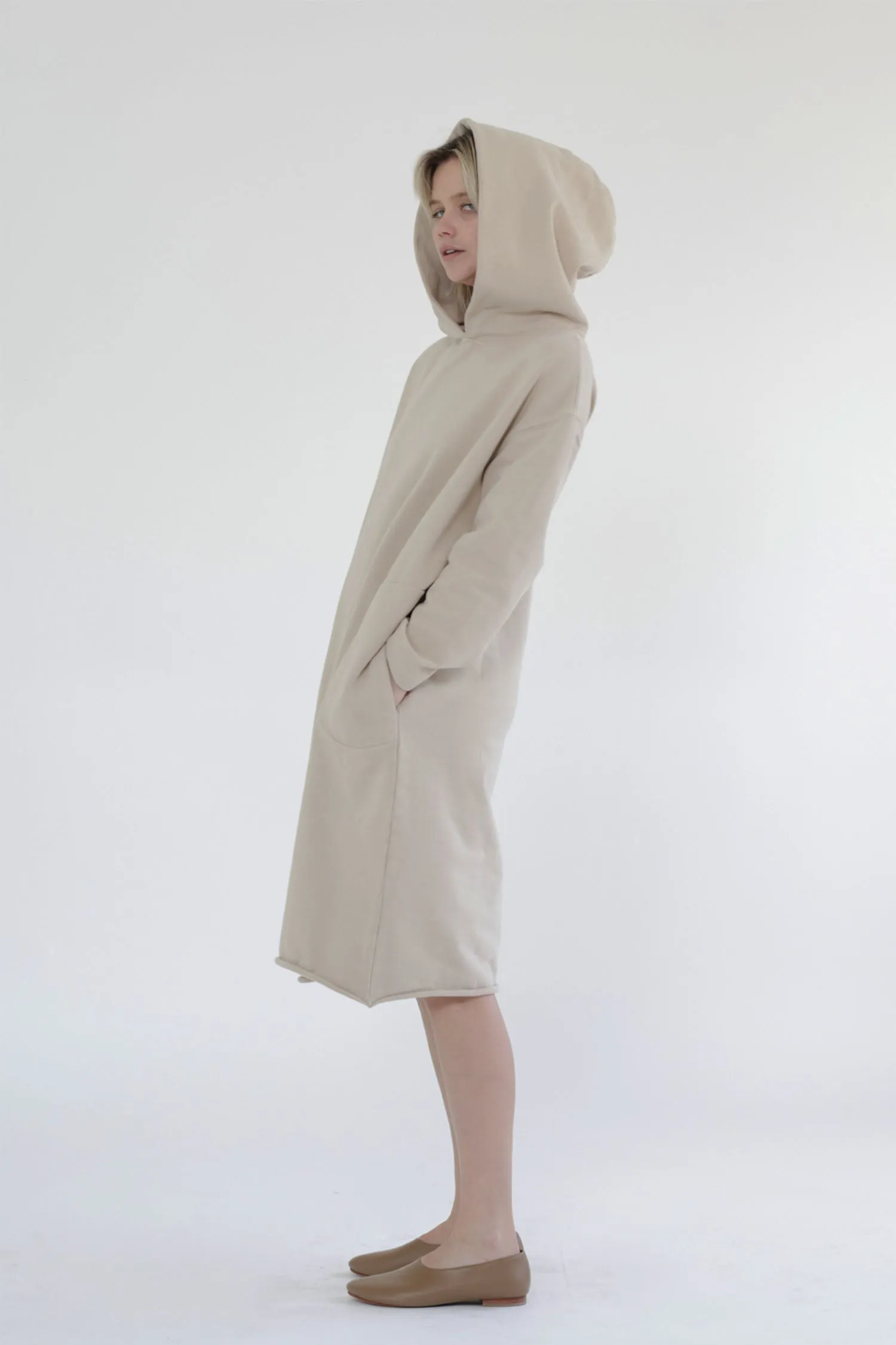 Garment dye cotton fleece Hoodie dress