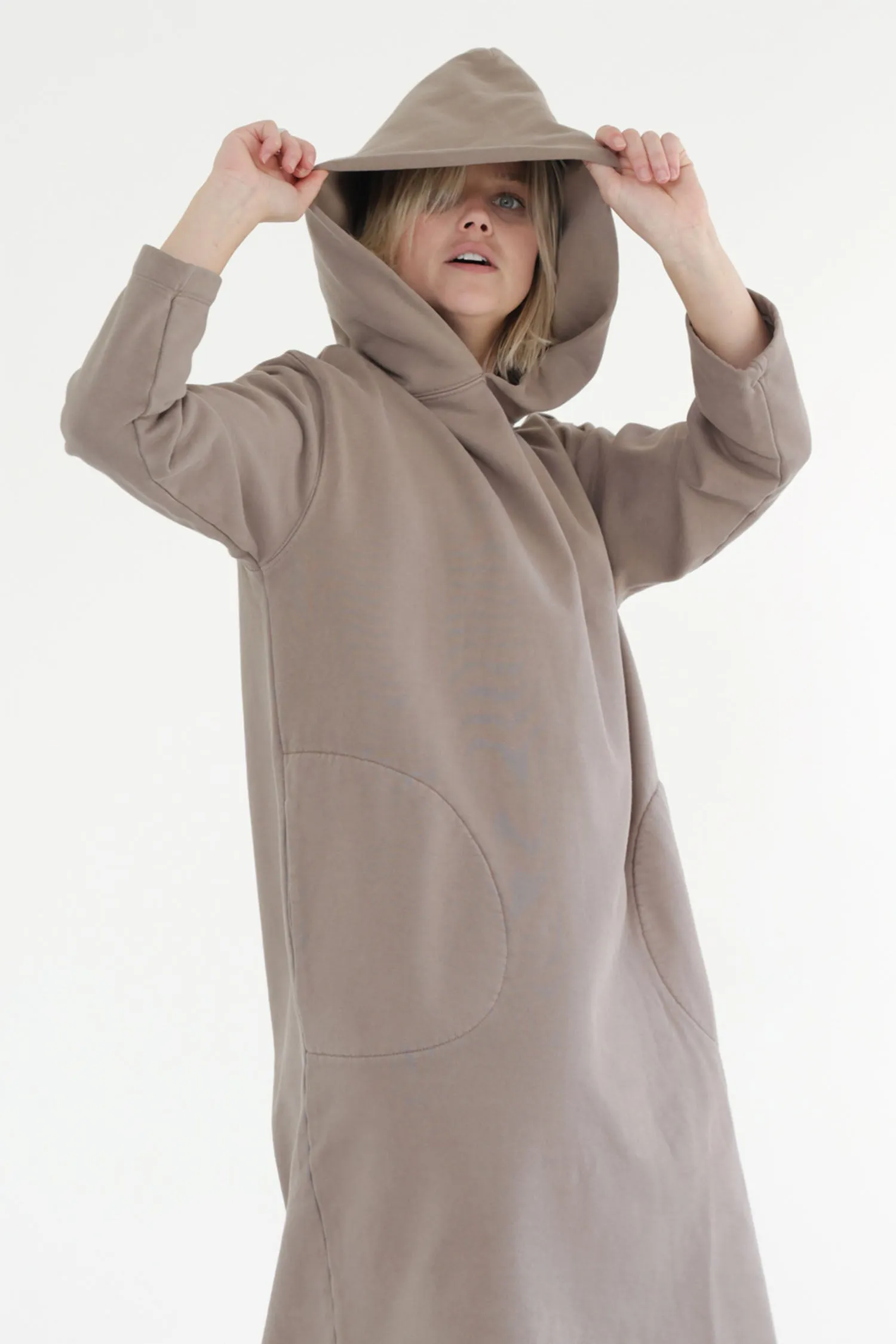 Garment dye cotton fleece Hoodie dress