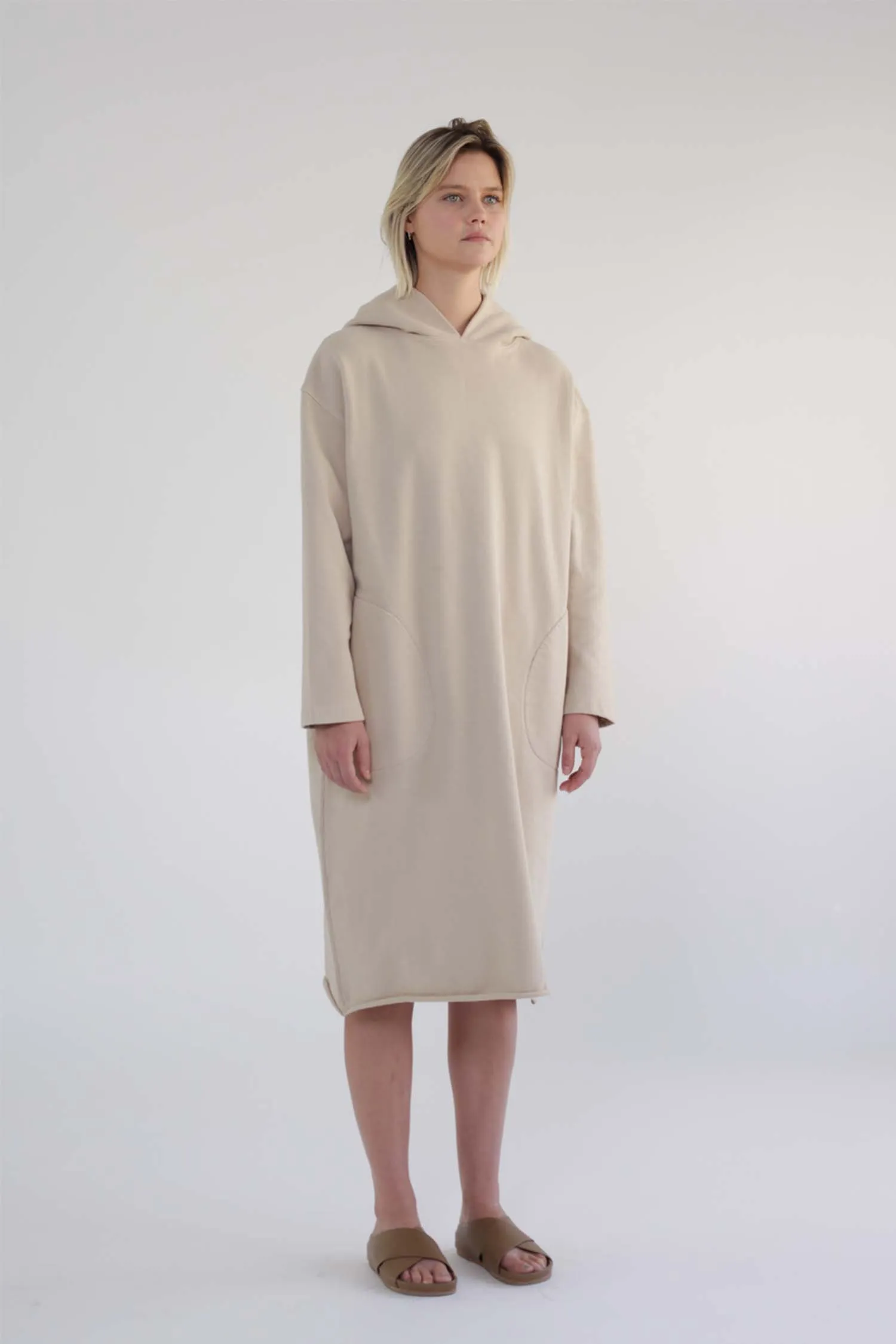 Garment dye cotton fleece Hoodie dress