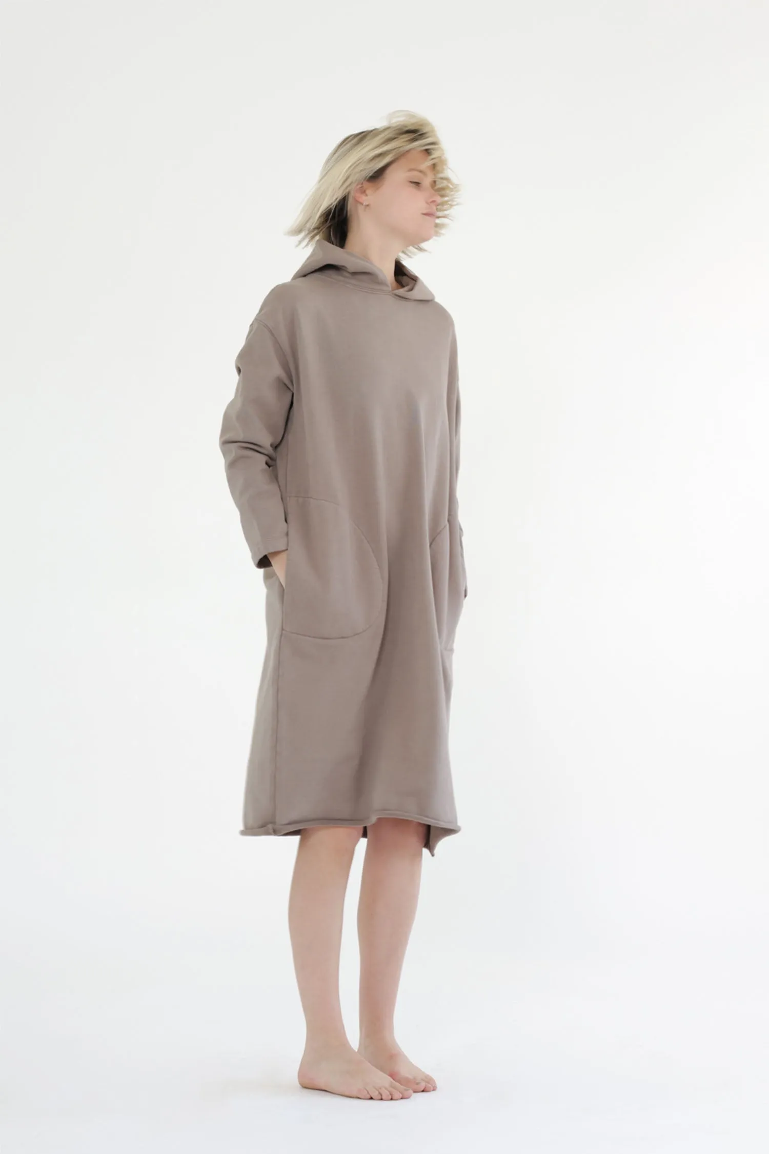 Garment dye cotton fleece Hoodie dress