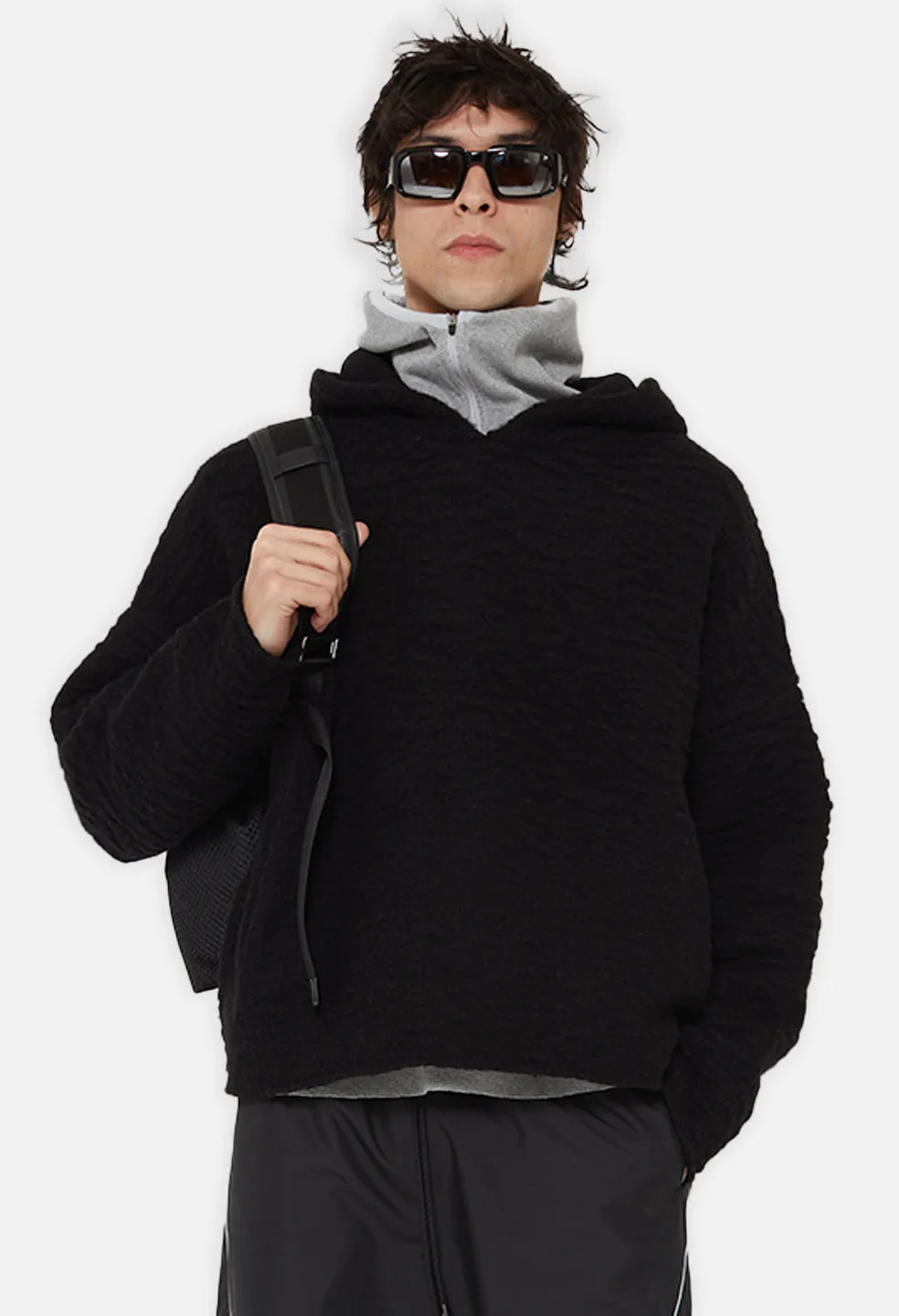Glitch Jacquard Poncho / Black