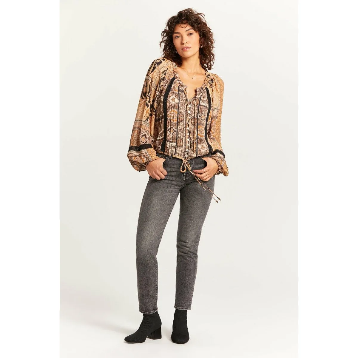 Golden Tapestry Button Up Blouse