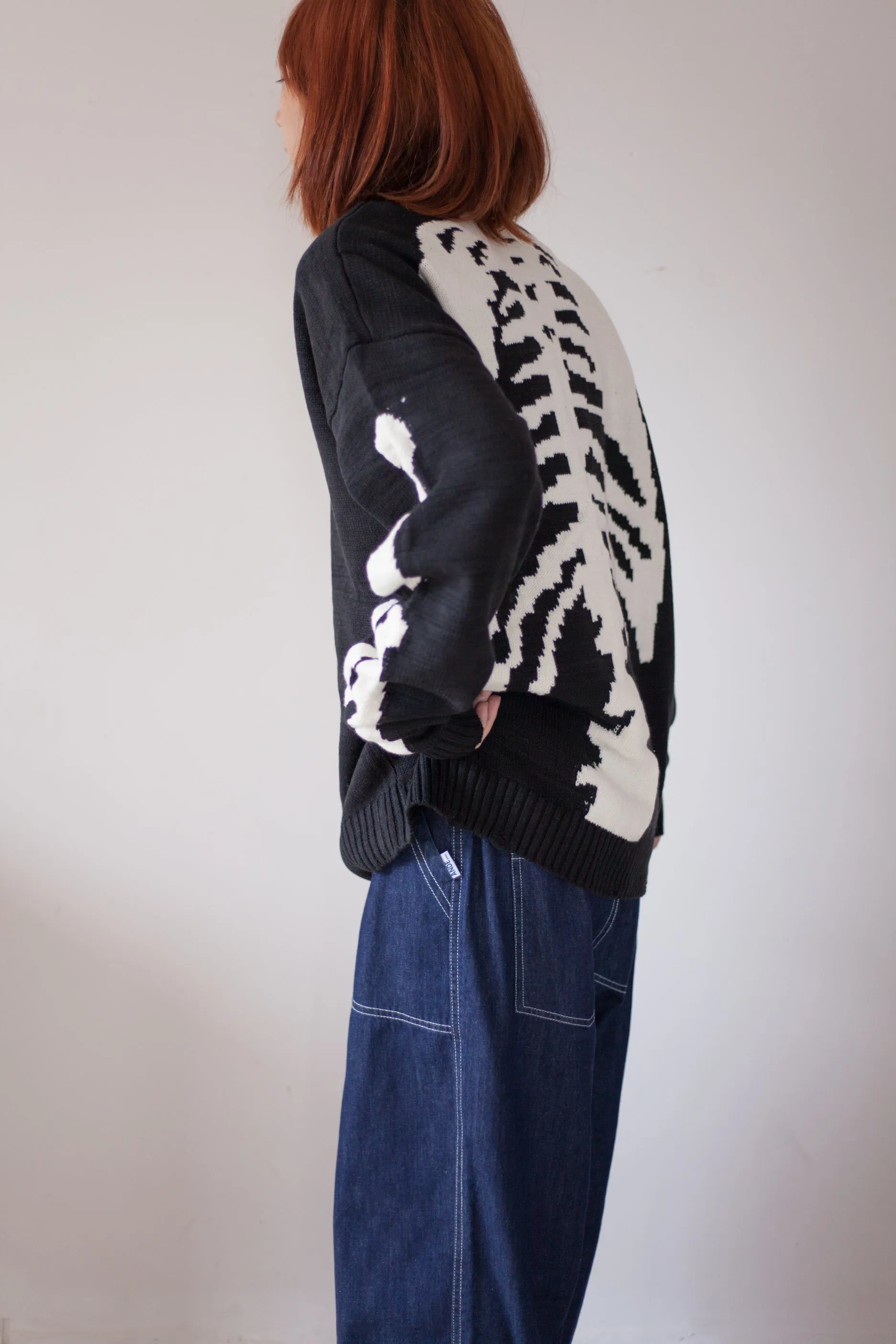 Japanese fall black knitted vintage skull  Crew Neck Pullover sweater s