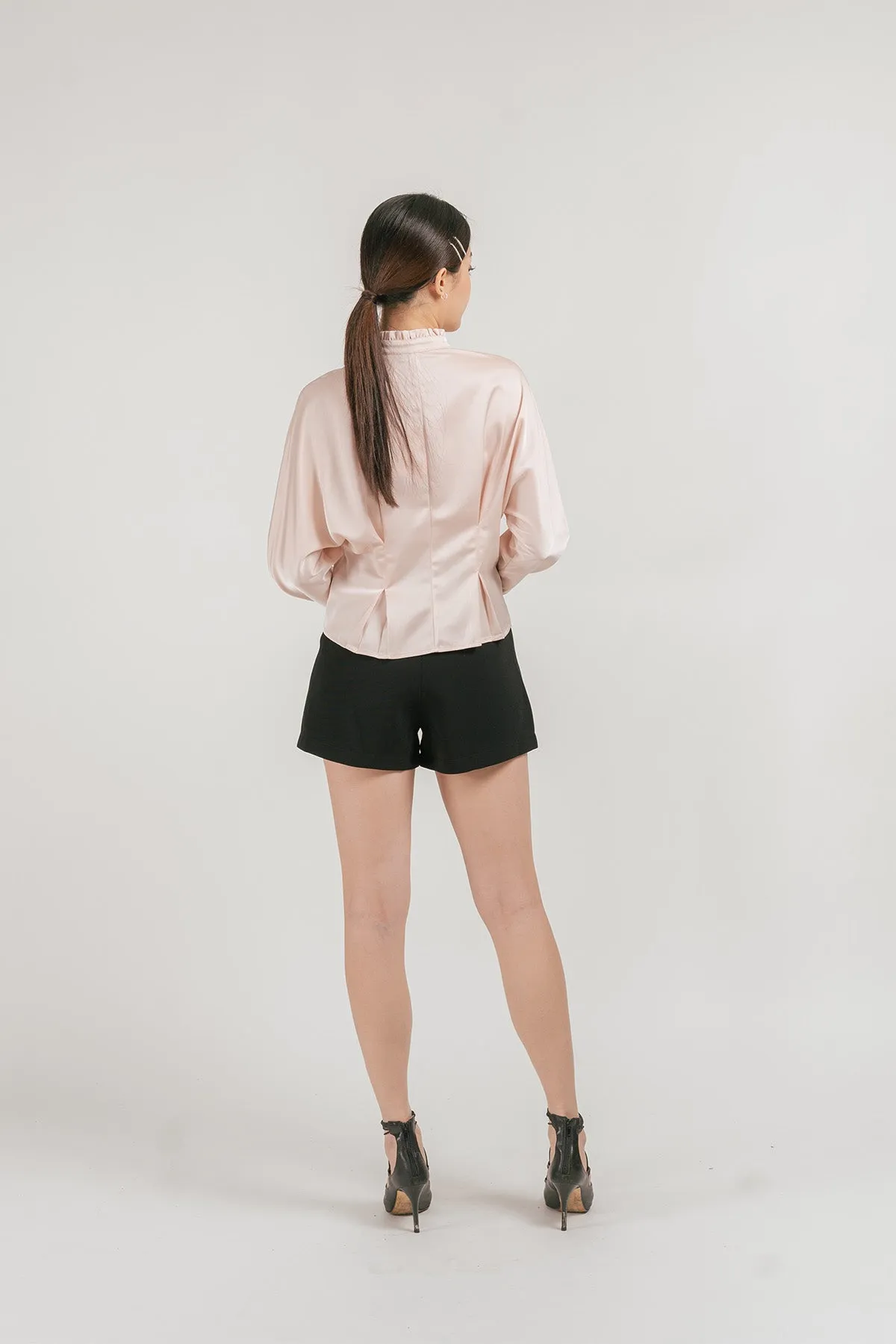 Jenniva Satin Pleated Ruffled Blouse