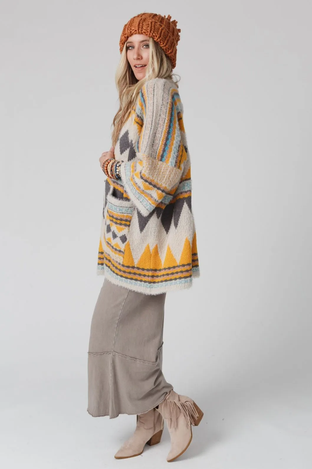 Keep It Up Oversized Cardigan - Mustard
