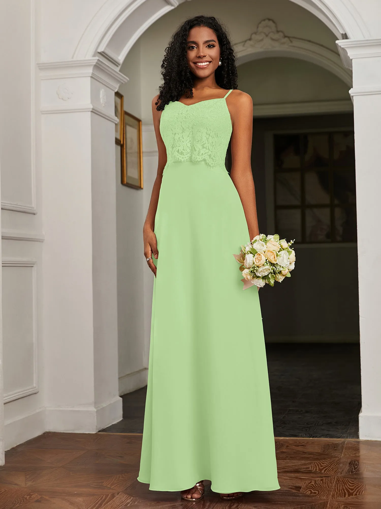 Lace Appliqued  Backless Chiffon A-Line Dress Sage Plus Size