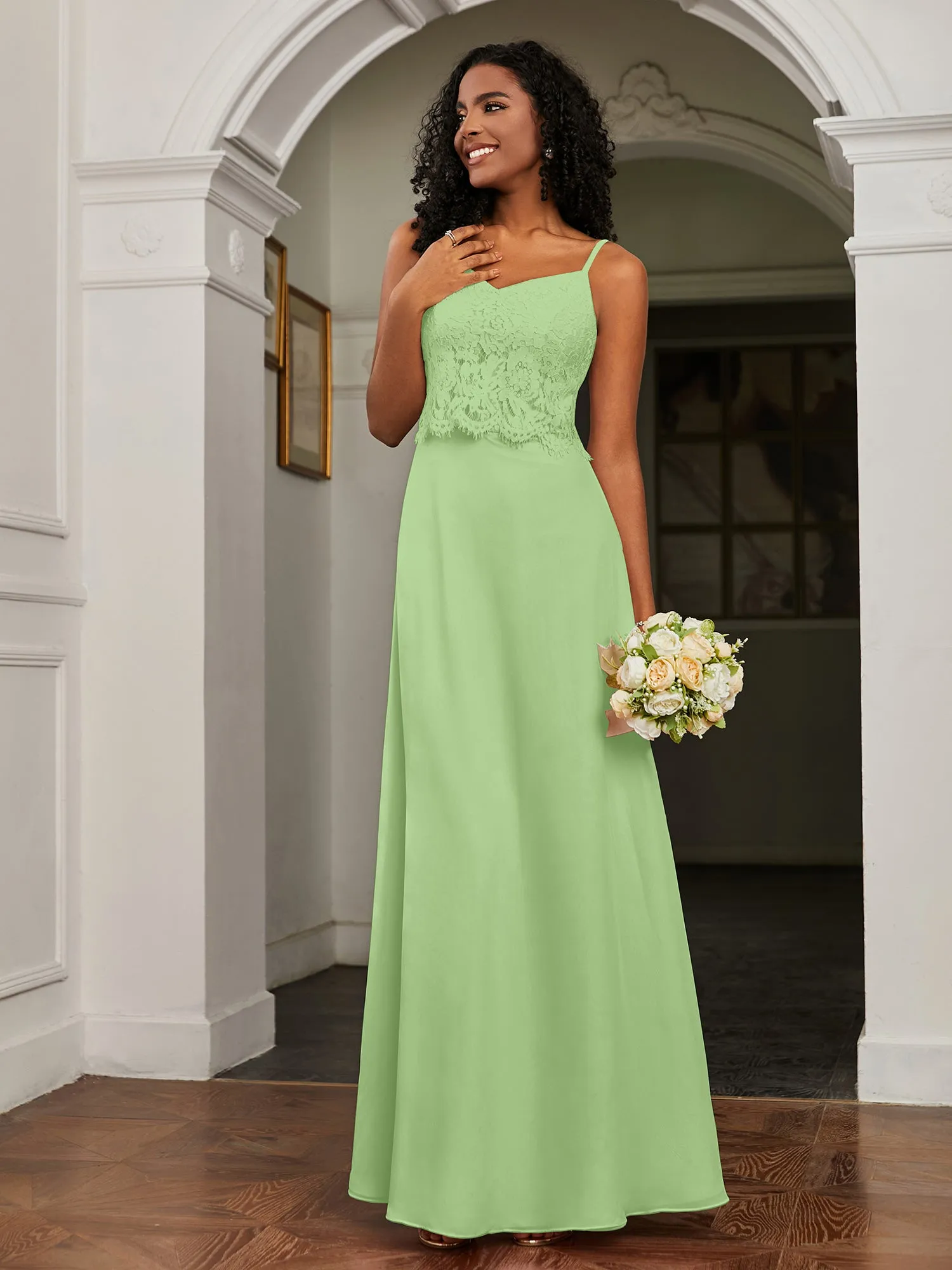 Lace Appliqued  Backless Chiffon A-Line Dress Sage Plus Size