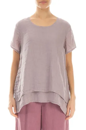 Layered Short Sleeves Greige Gauze Linen Blouse