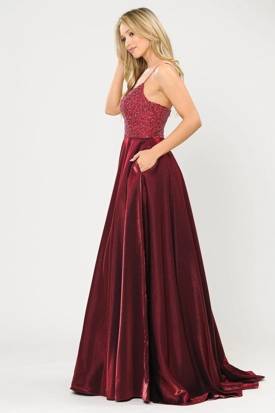Long Sweetheart Dress with Beaded Bodice by Poly USA 8674