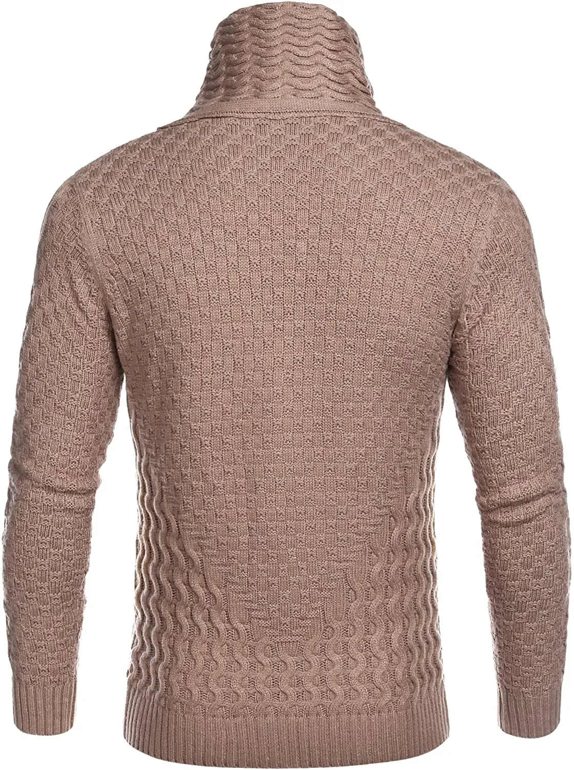 Men's Khaki Long Sleeve Slim Fit Designer Knitted Turtleneck Sweater