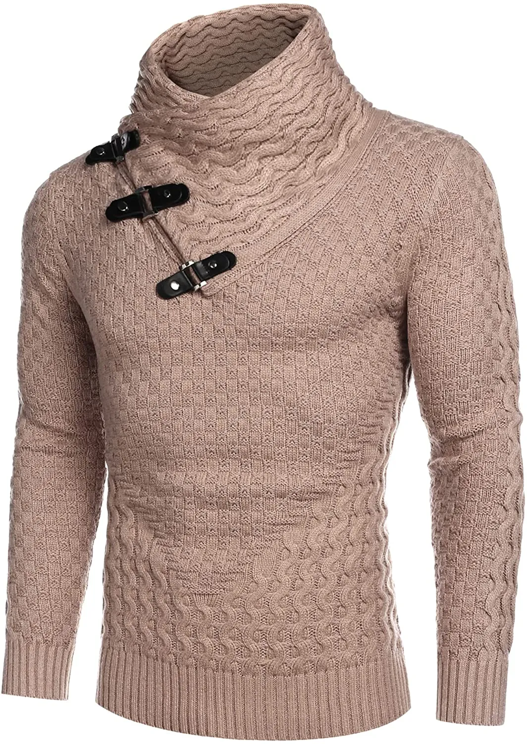 Men's Khaki Long Sleeve Slim Fit Designer Knitted Turtleneck Sweater