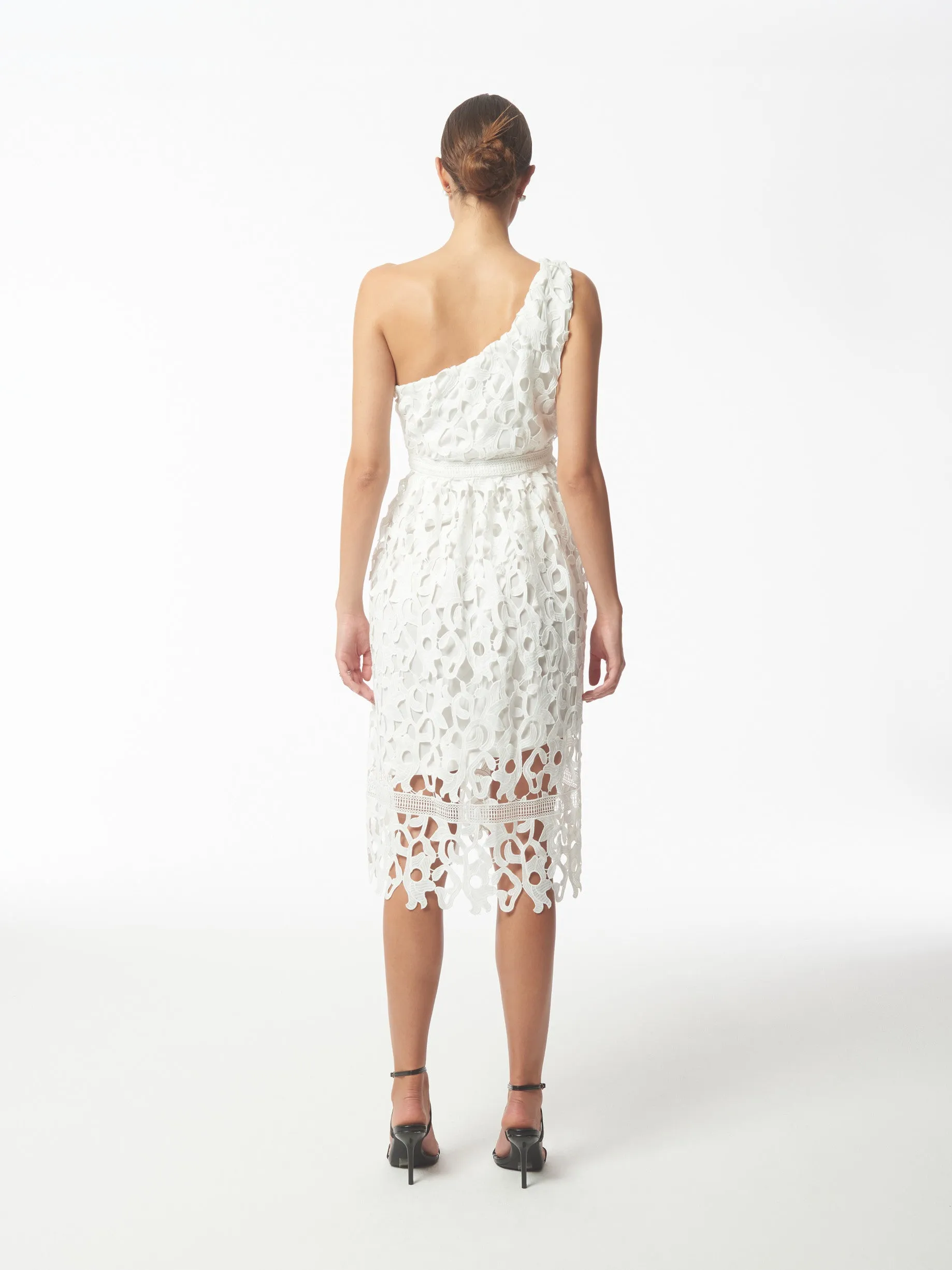One Shoulder Lace Dress in White