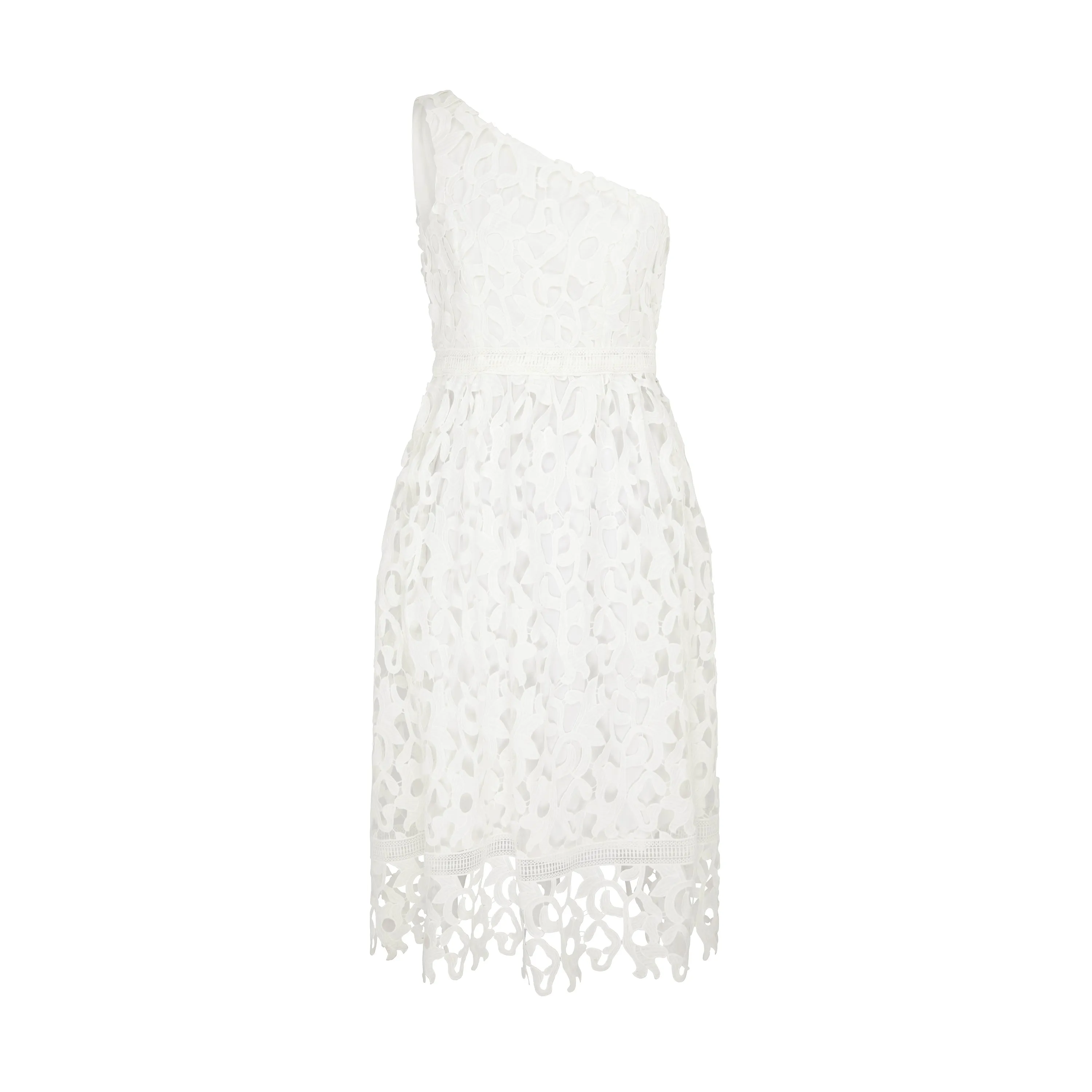 One Shoulder Lace Dress in White