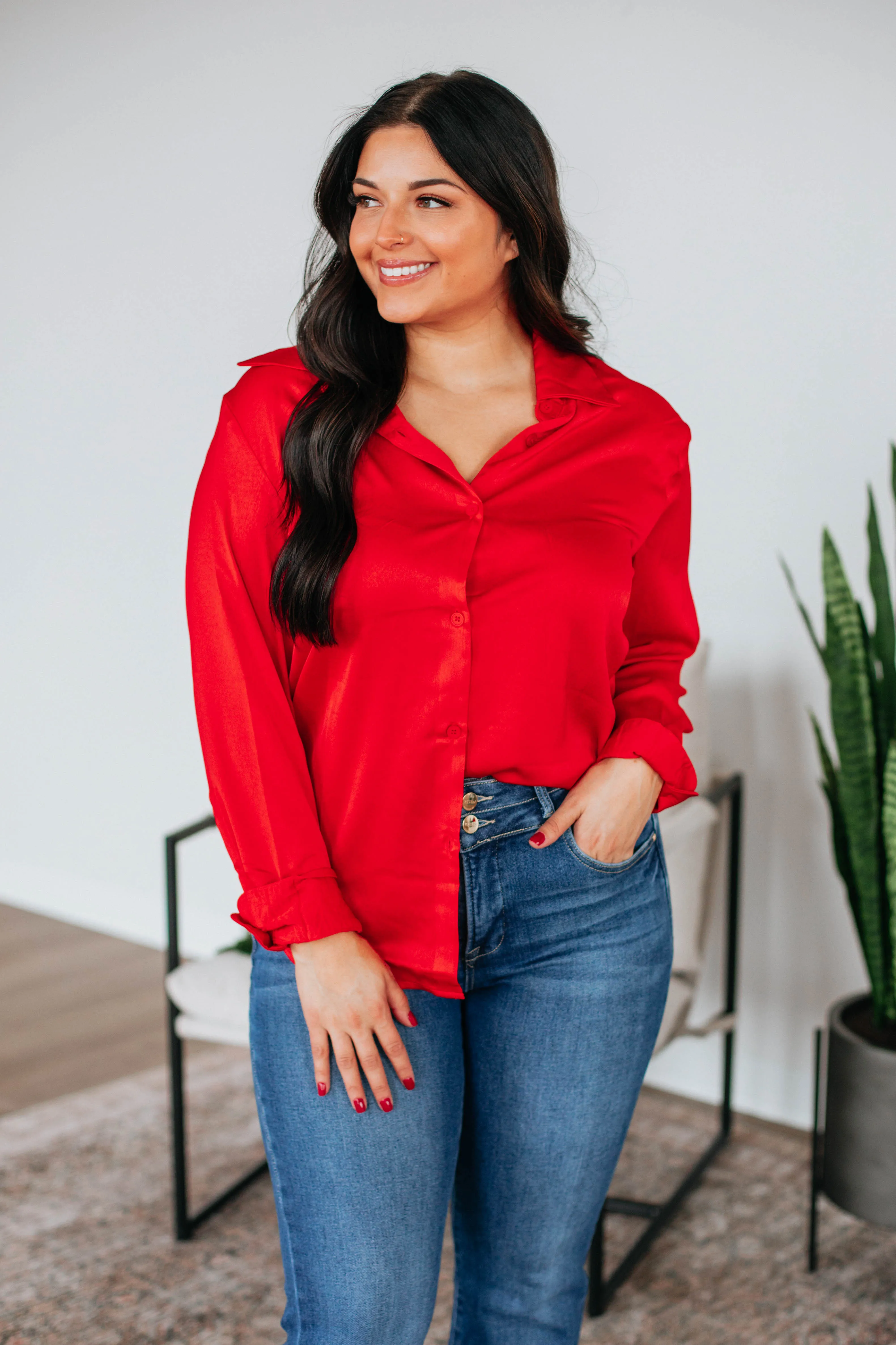 Quinn Button Down Blouse - Red